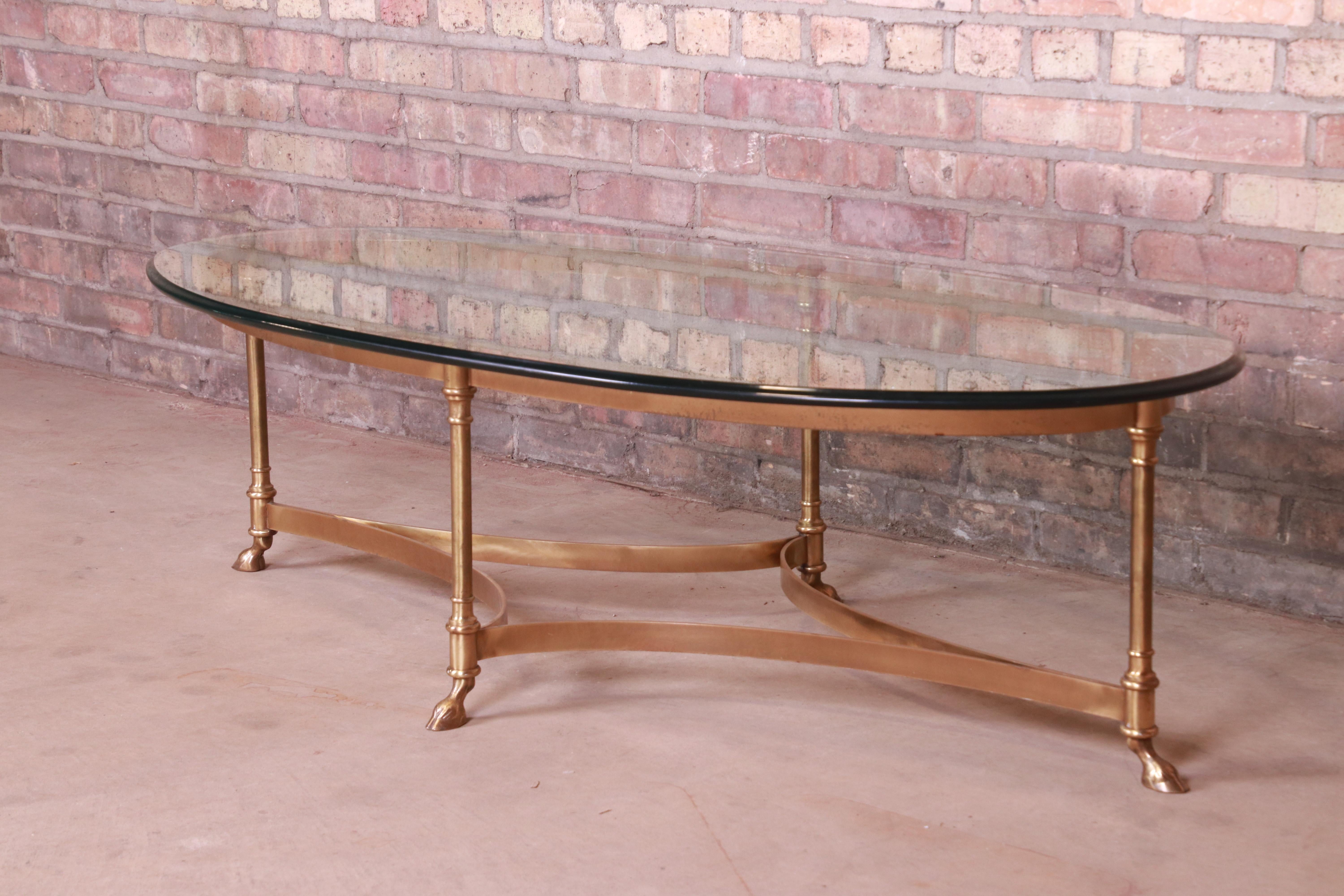 Labarge Hollywood Regency Brass and Glass Hooved Feet Cocktail Table, 1960s In Good Condition In South Bend, IN