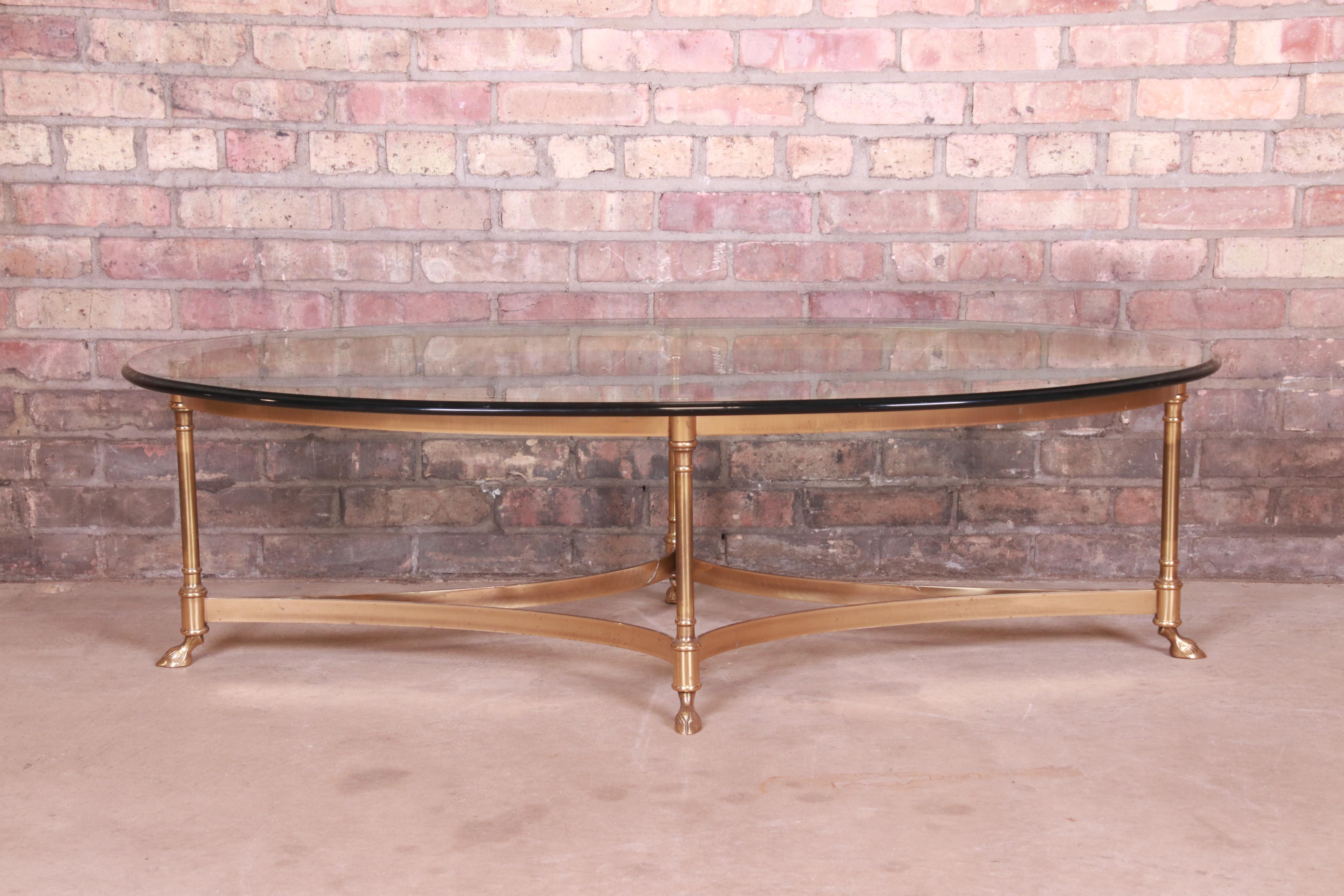 Unknown Labarge Hollywood Regency Brass and Glass Hooved Feet Cocktail Table, 1960s