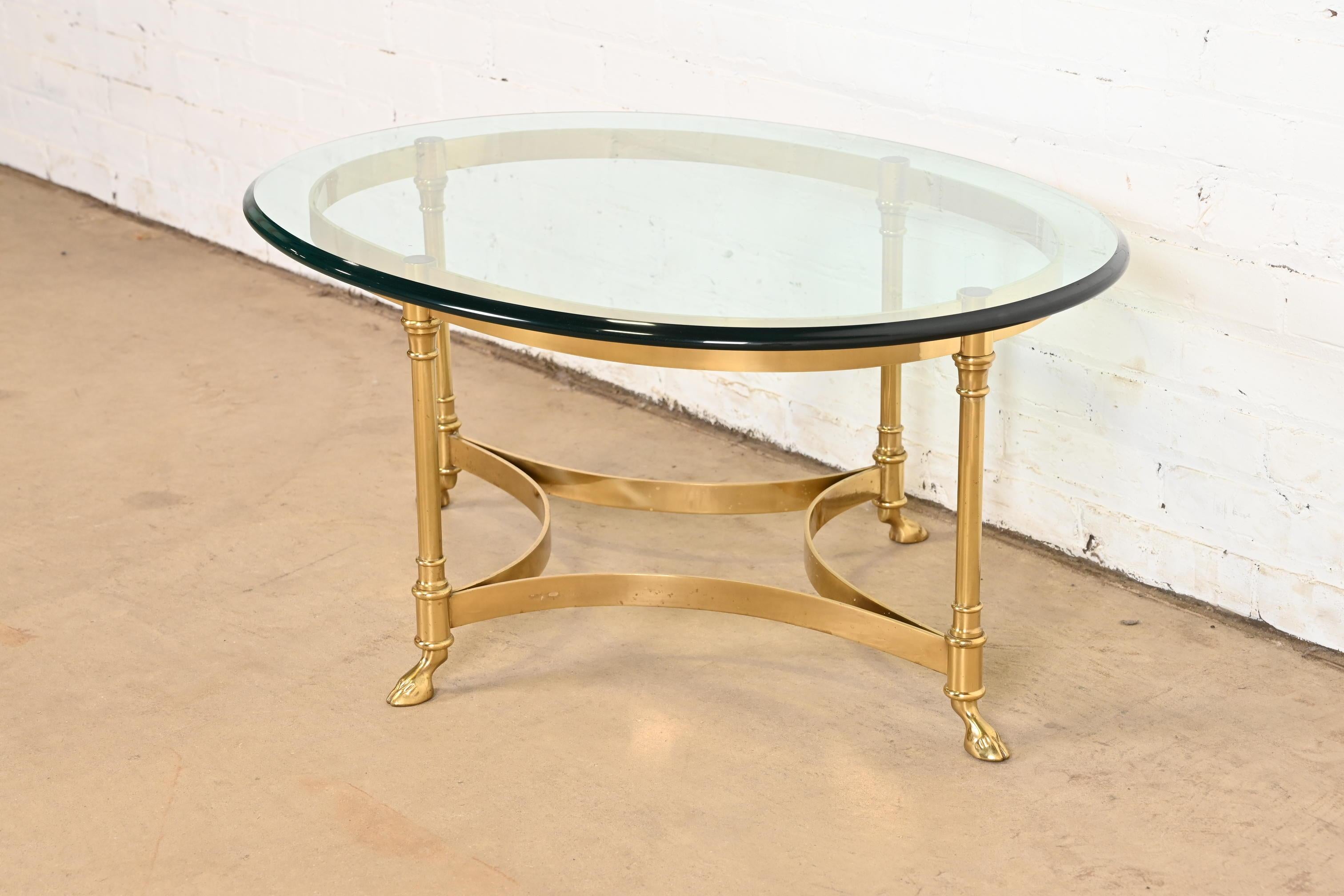 American Labarge Hollywood Regency Brass and Glass Hooved Feet Cocktail Table, 1960s