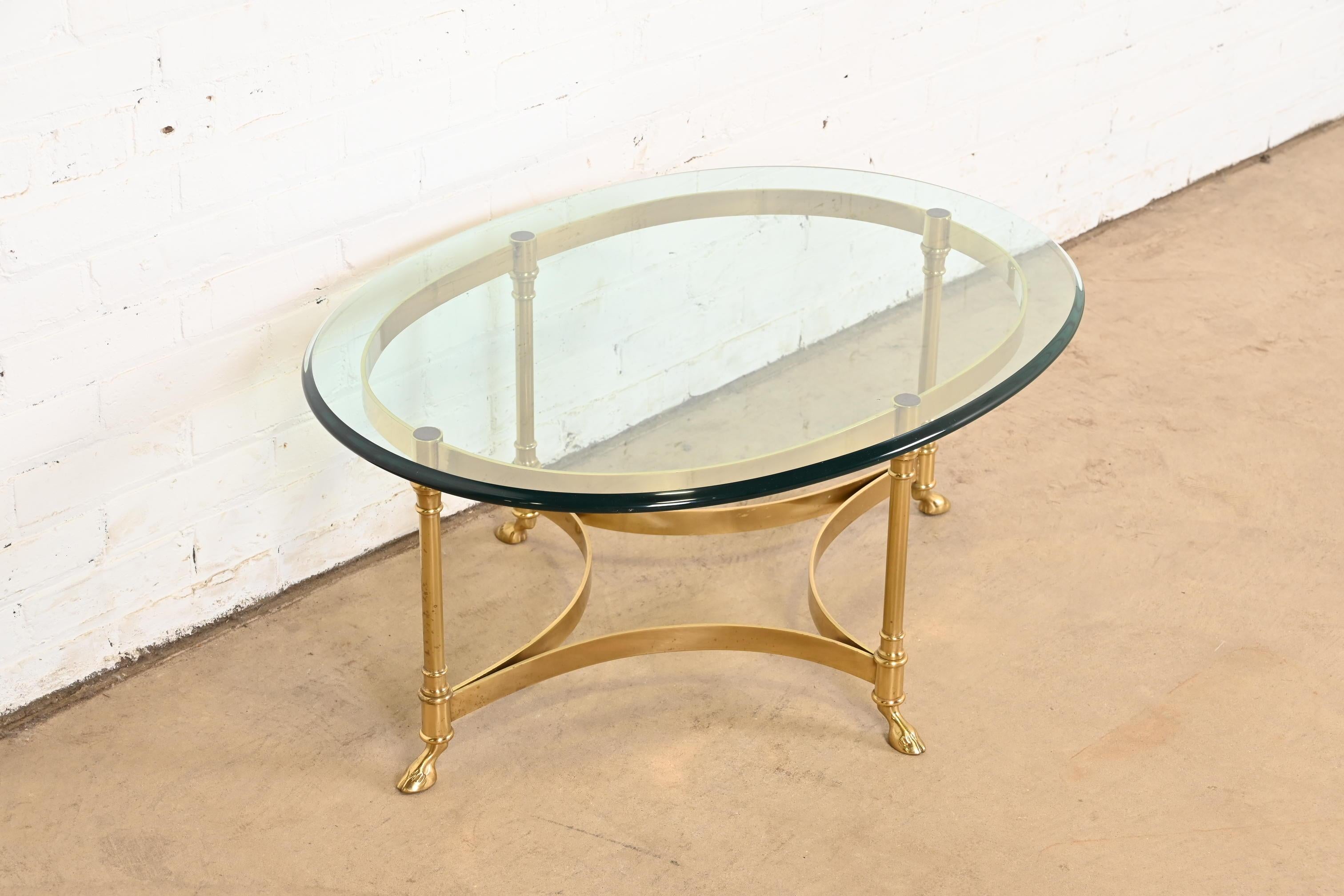 Labarge Hollywood Regency Brass and Glass Hooved Feet Cocktail Table, 1960s In Good Condition In South Bend, IN