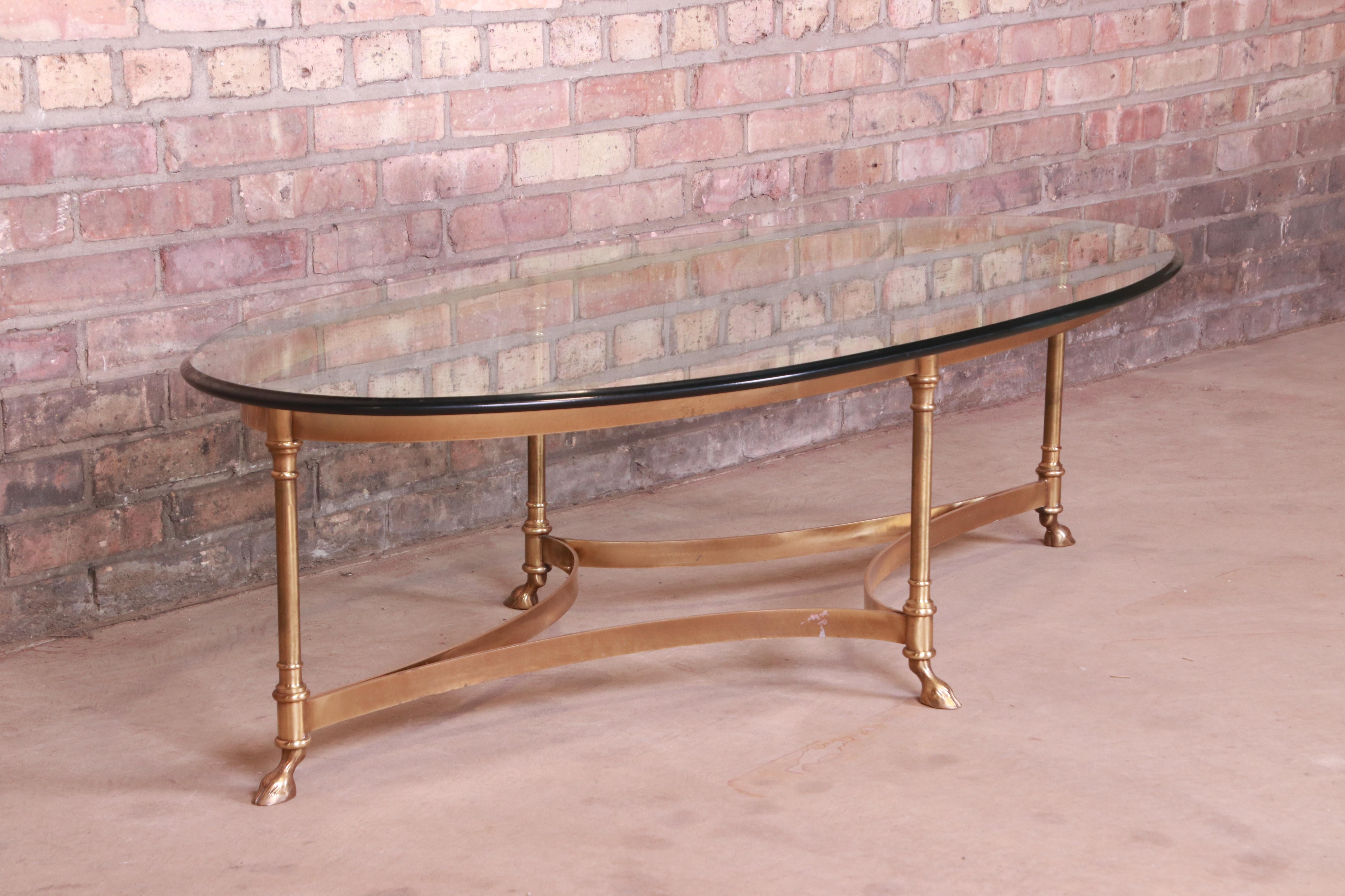 Labarge Hollywood Regency Brass and Glass Hooved Feet Cocktail Table, 1960s 1