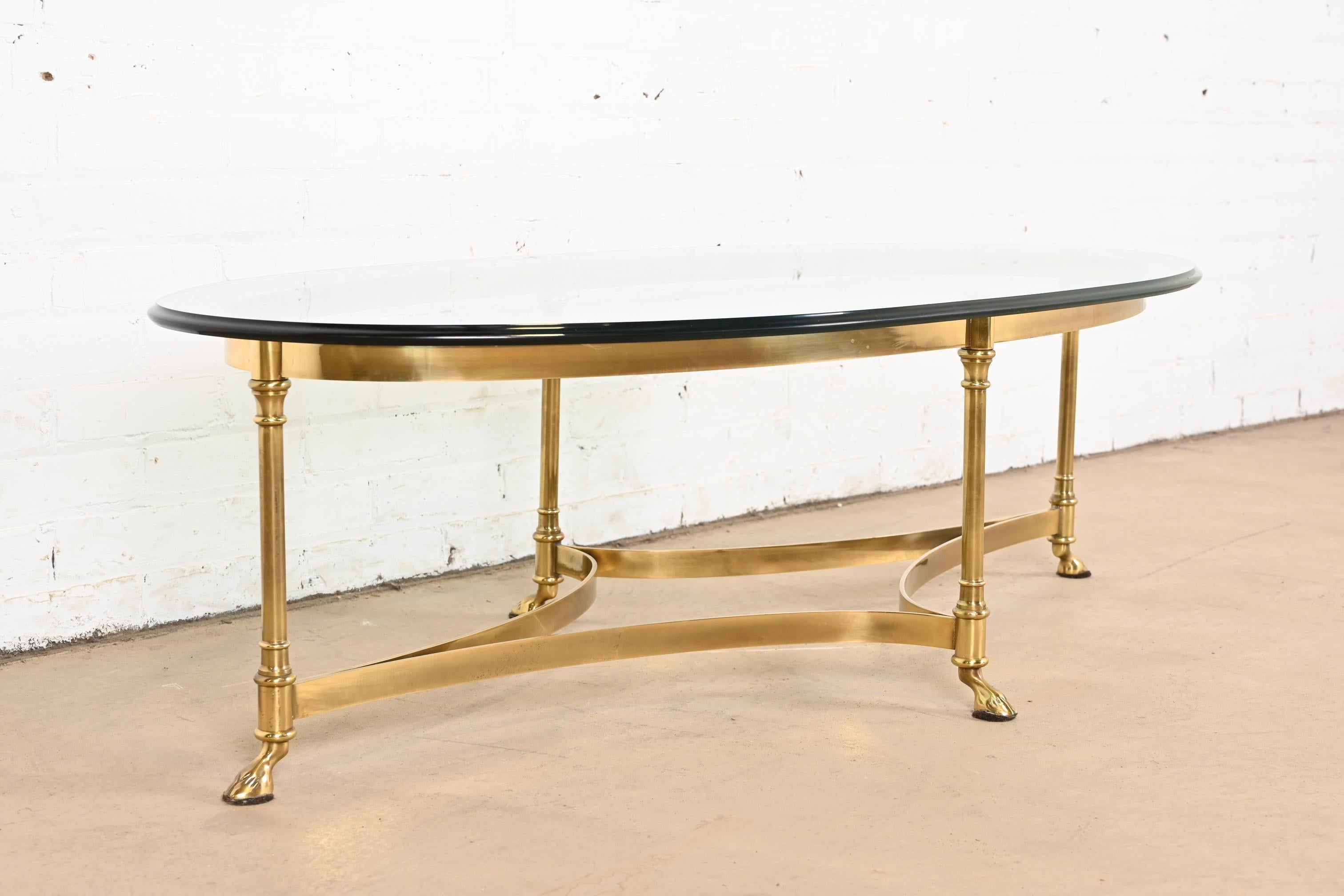 Labarge Hollywood Regency Brass and Glass Hooved Feet Cocktail Table, 1960s 1