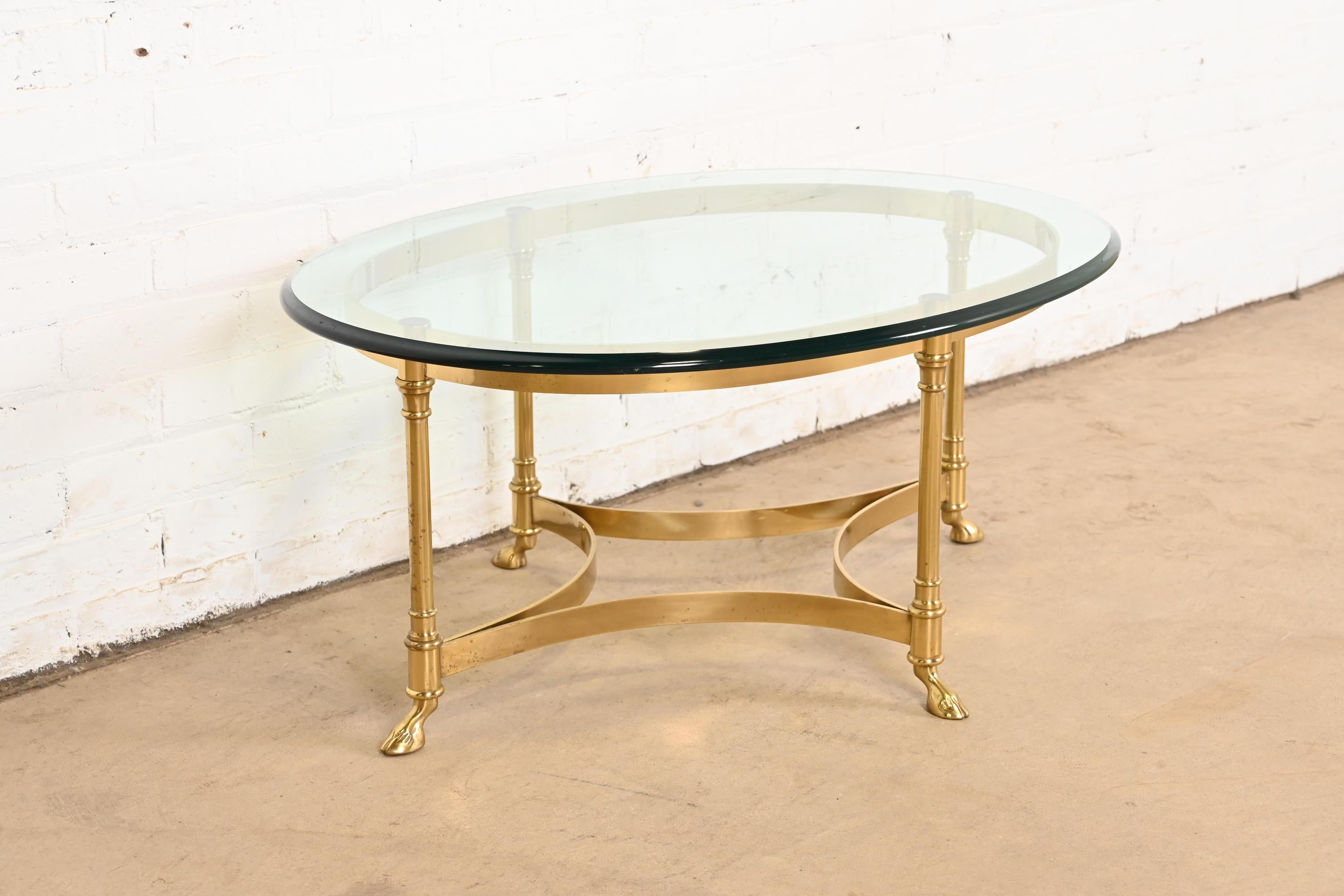 Mid-20th Century Labarge Hollywood Regency Brass and Glass Hooved Feet Cocktail Table, 1960s