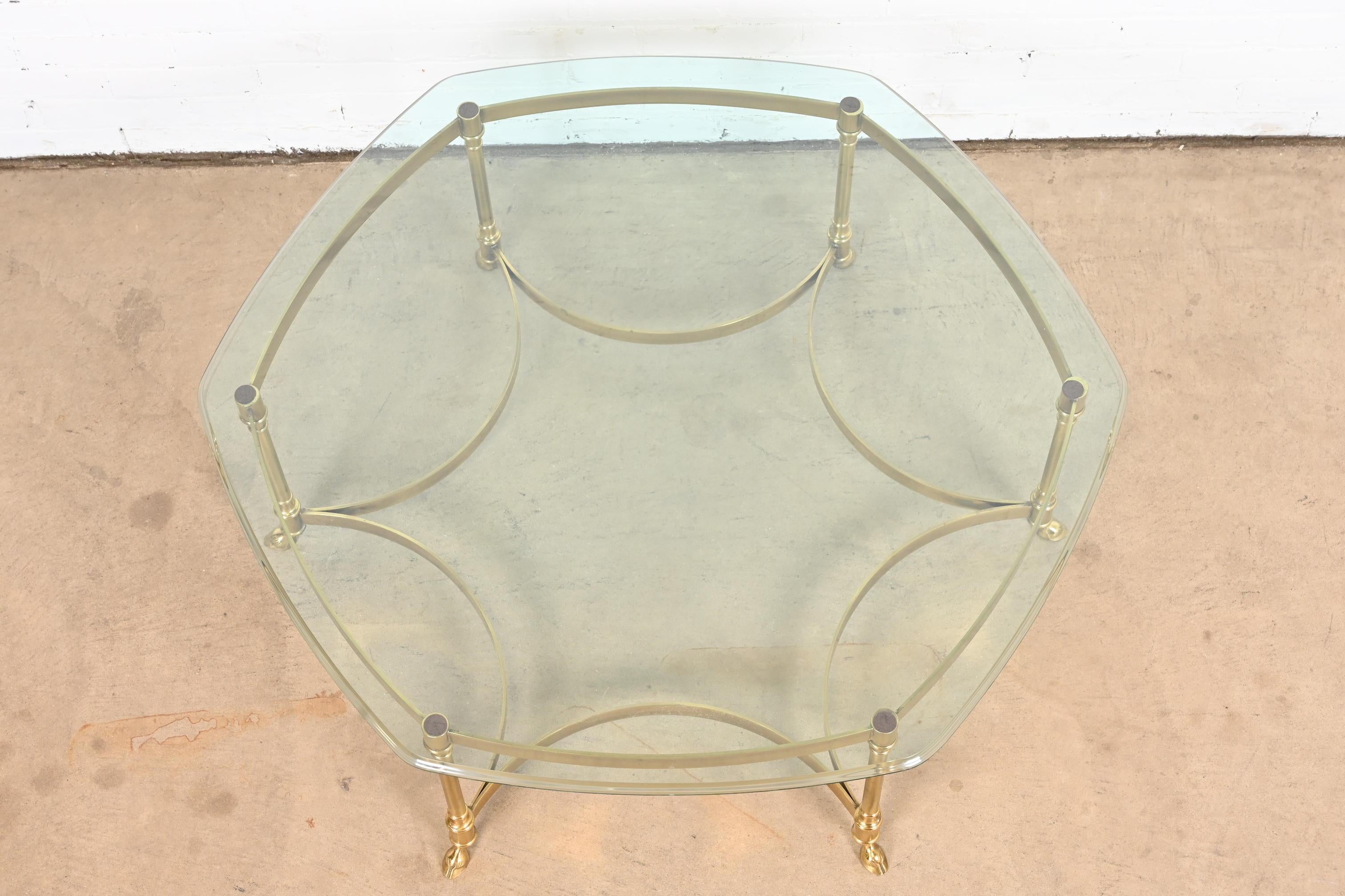 Labarge Hollywood Regency Brass and Glass Hooved Feet Cocktail Table, 1960s For Sale 2