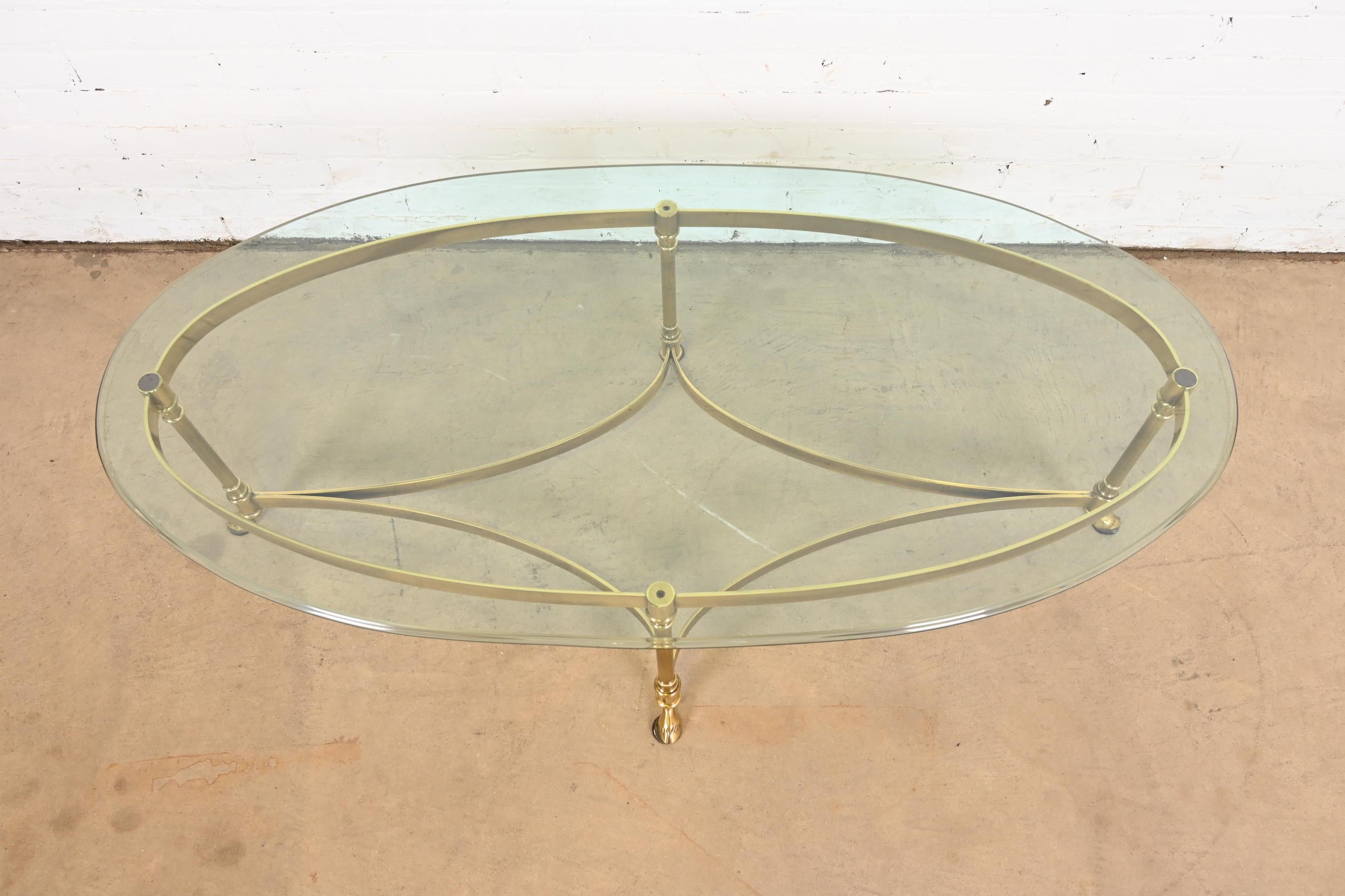 Labarge Hollywood Regency Brass and Glass Hooved Feet Cocktail Table, 1960s 2