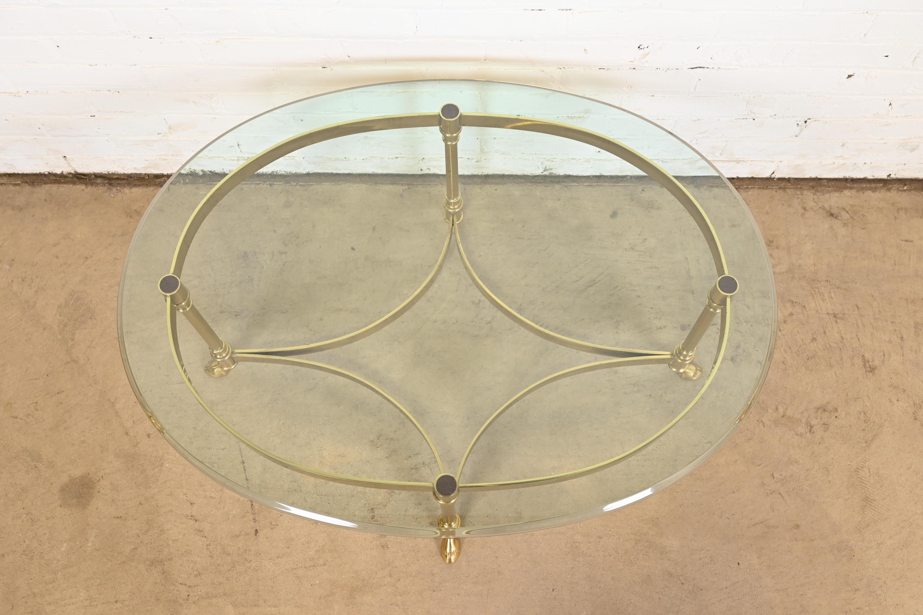 Labarge Hollywood Regency Brass and Glass Hooved Feet Cocktail Table, 1960s 1