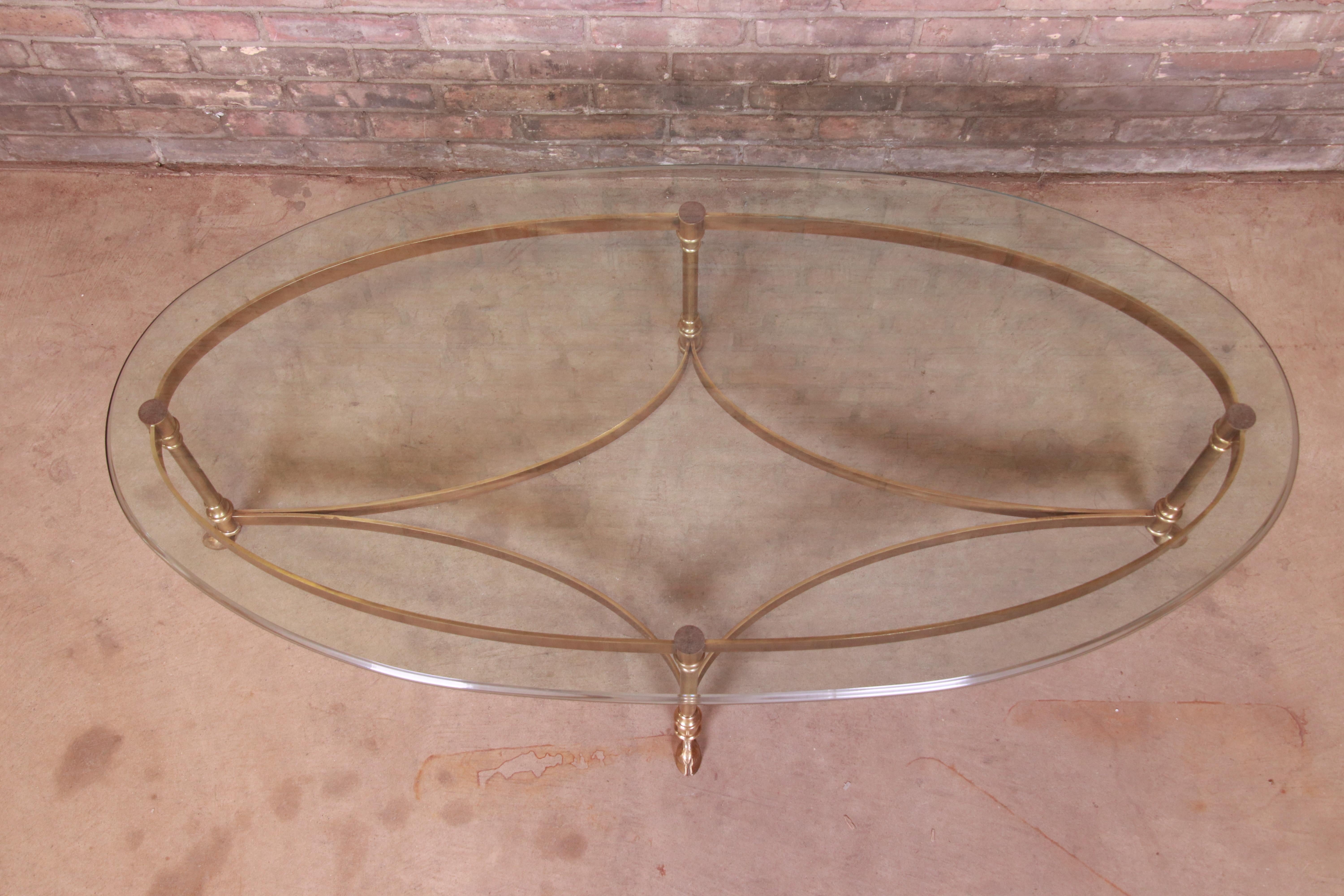 Labarge Hollywood Regency Brass and Glass Hooved Feet Cocktail Table, 1960s 3