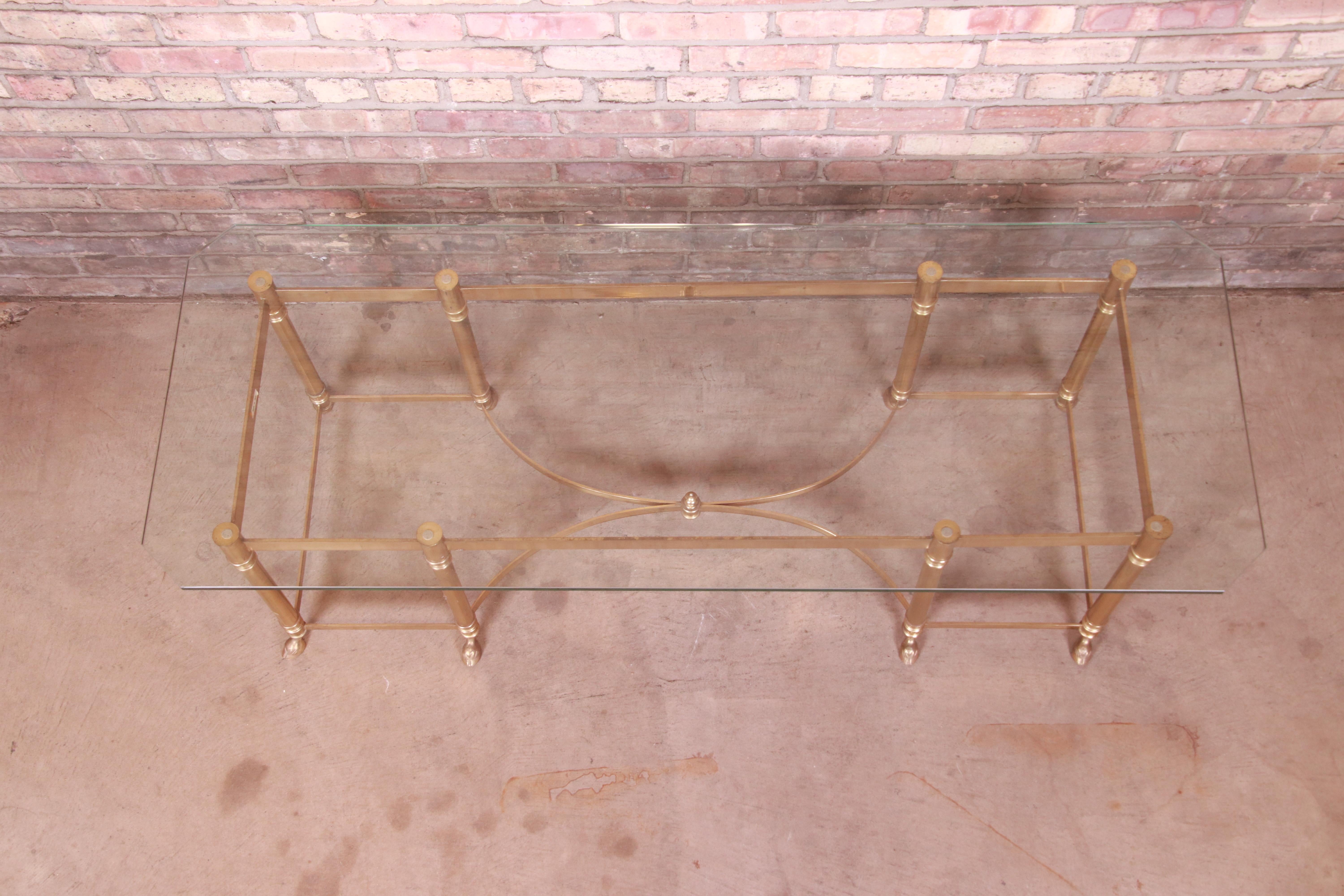 Labarge Hollywood Regency Brass and Glass Hooved Feet Cocktail Table, 1960s 2