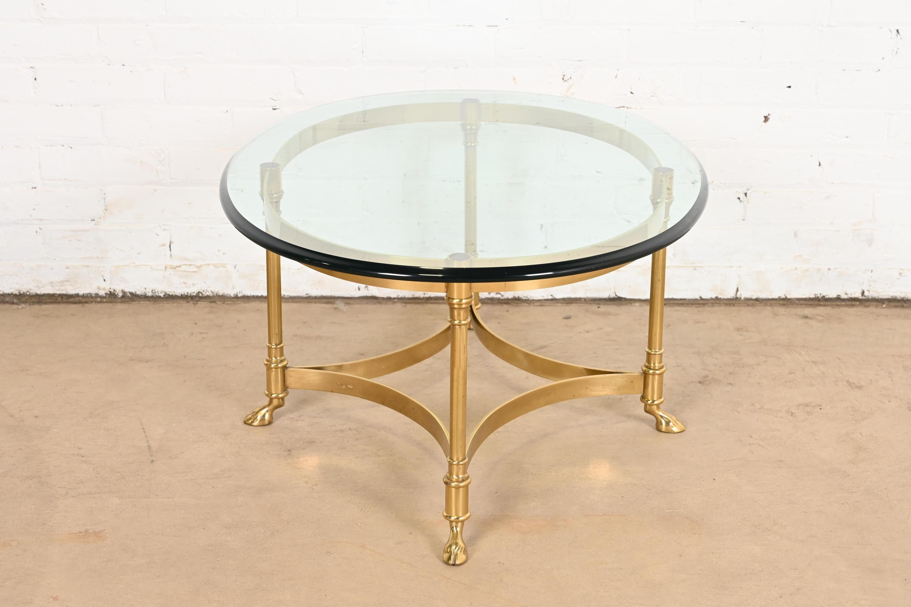 Labarge Hollywood Regency Brass and Glass Hooved Feet Cocktail Table, 1960s 2