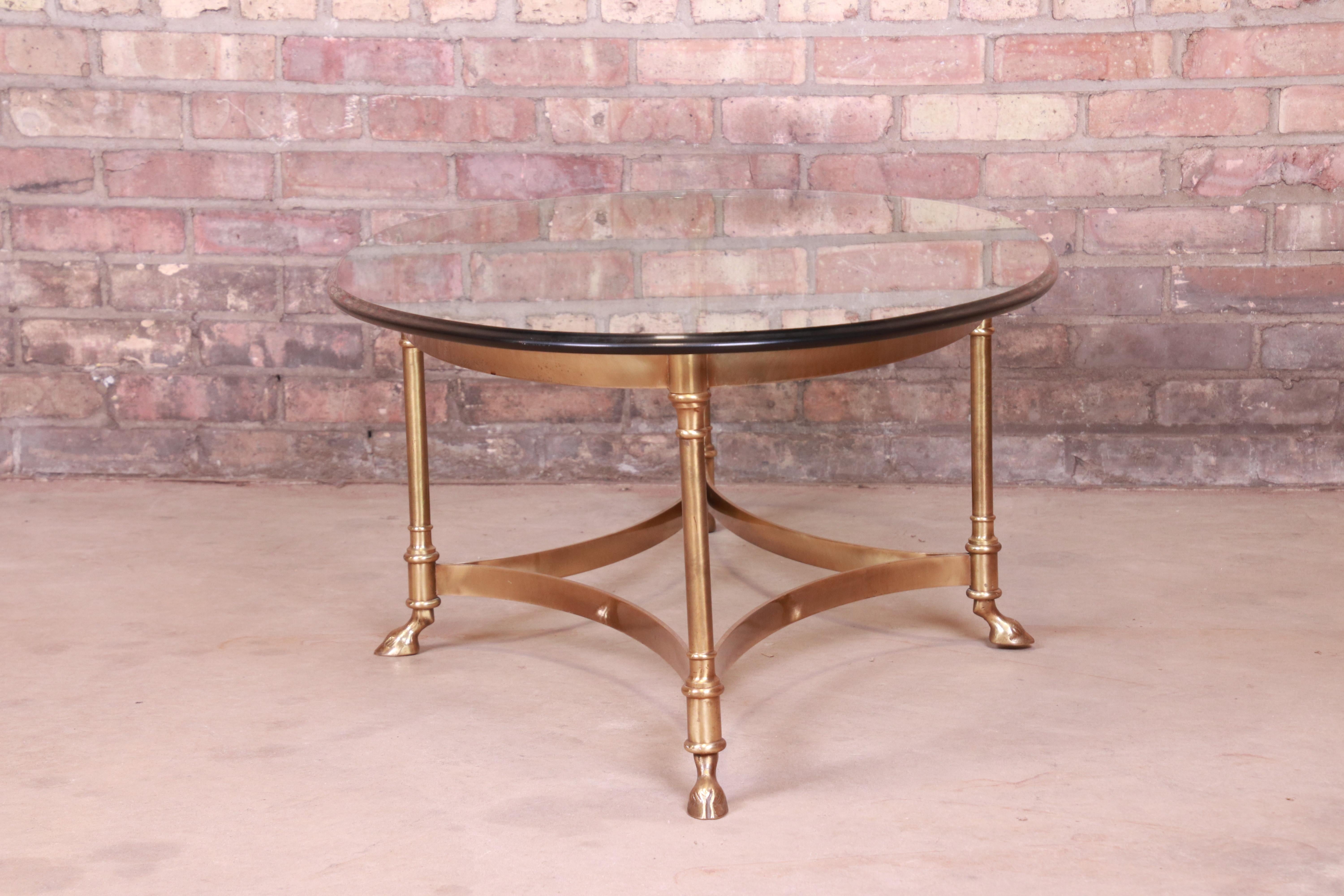 Labarge Hollywood Regency Brass and Glass Hooved Feet Cocktail Table, 1960s 4