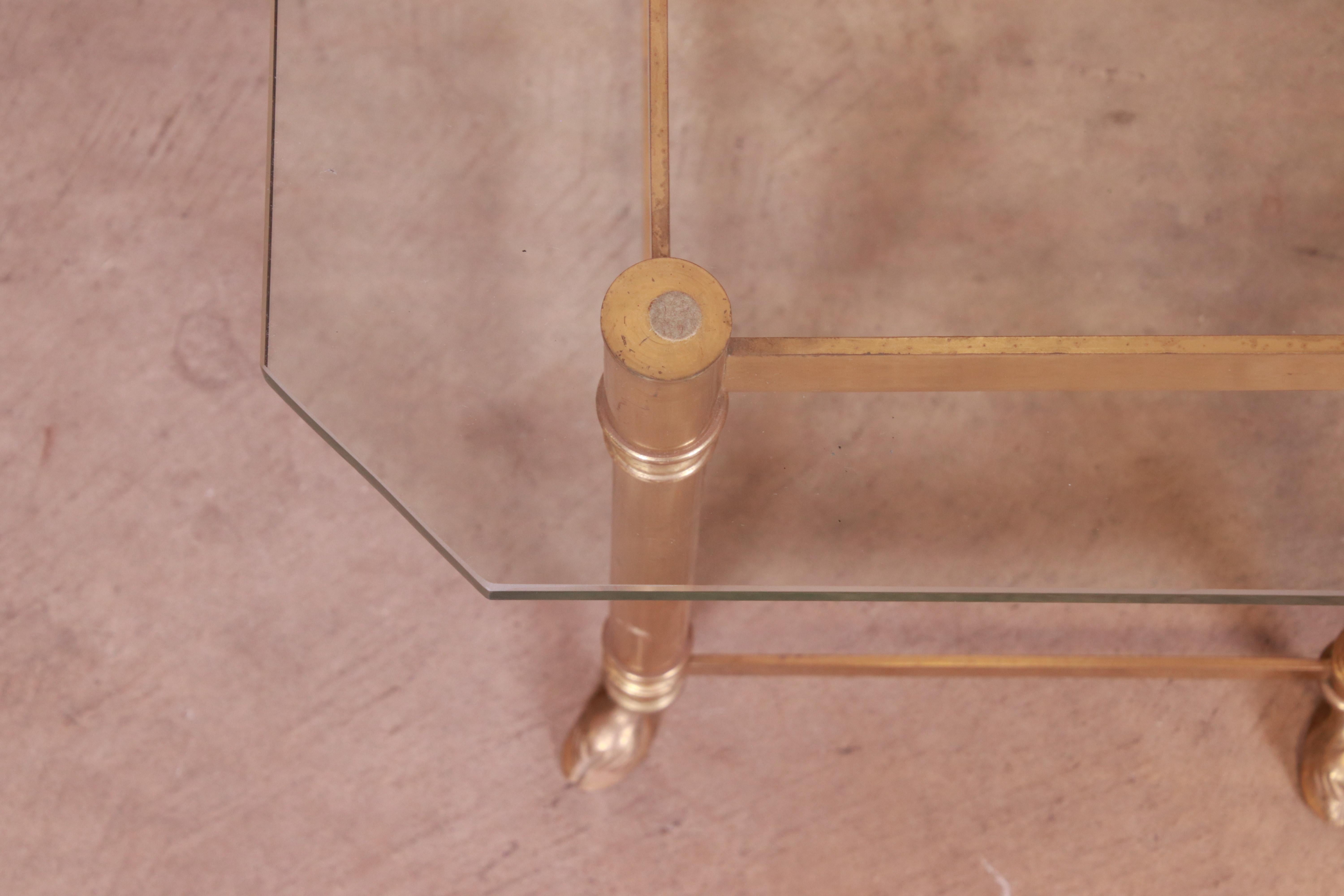 Labarge Hollywood Regency Brass and Glass Hooved Feet Cocktail Table, 1960s 3