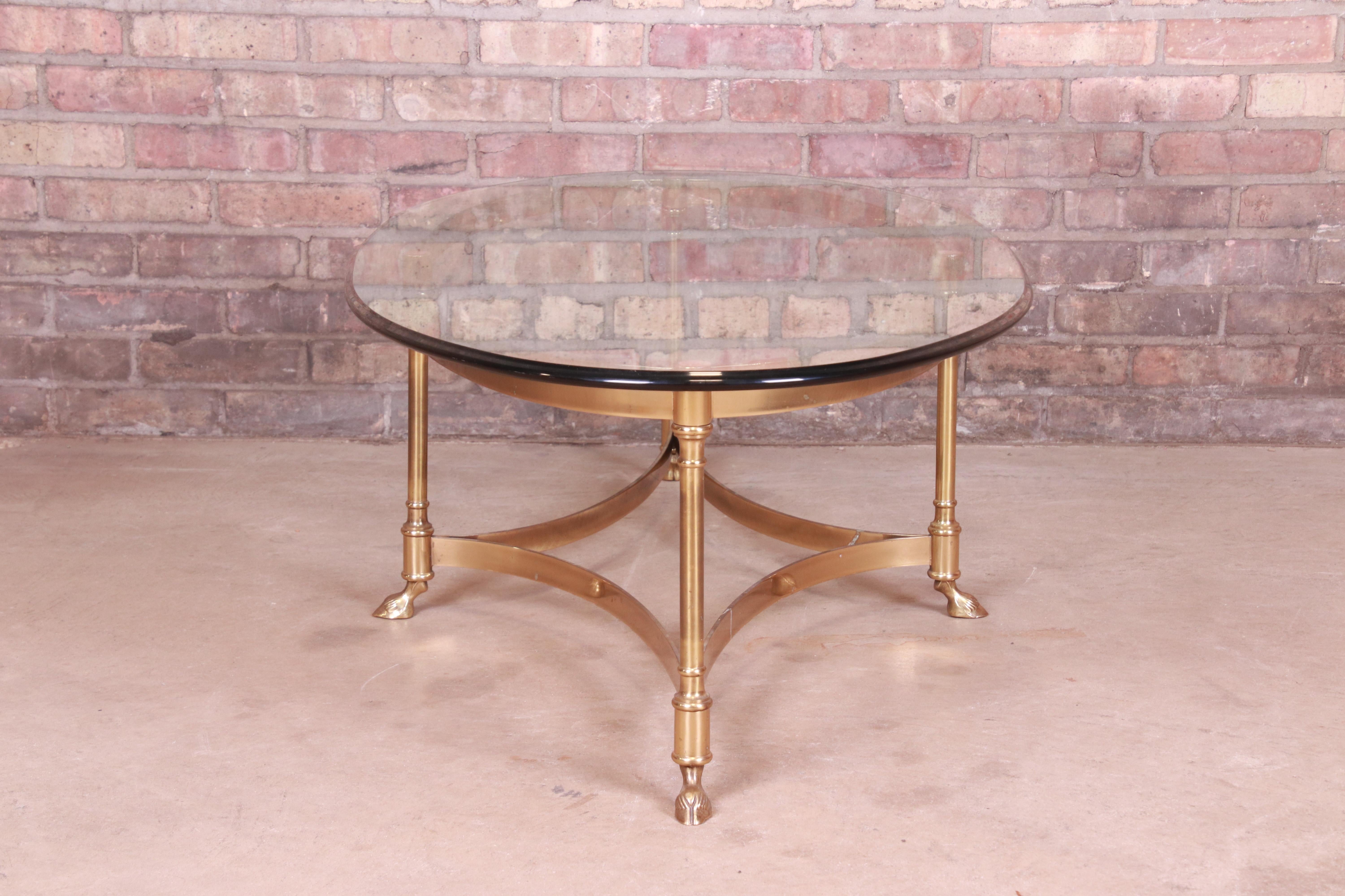 Labarge Hollywood Regency Brass and Glass Hooved Feet Cocktail Table, 1960s 2