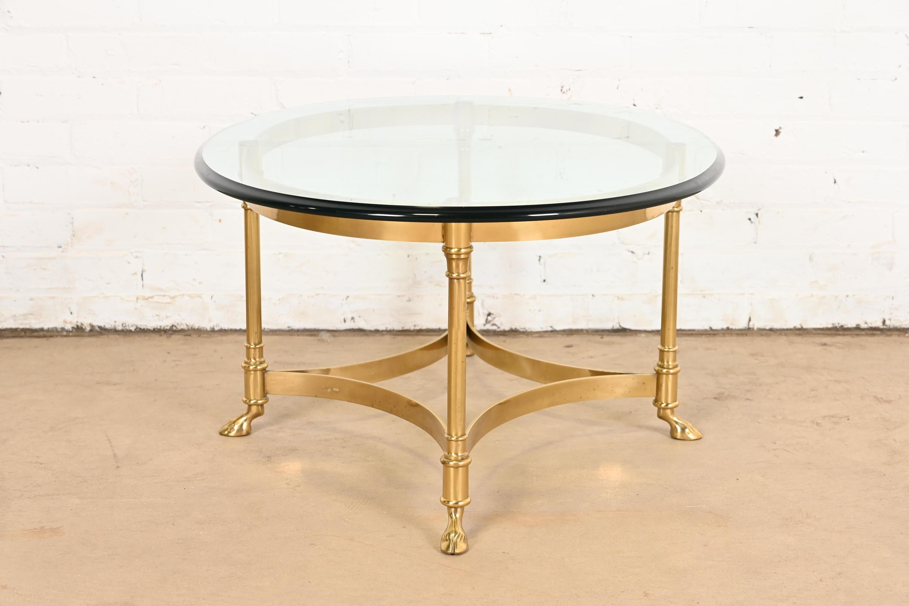 Labarge Hollywood Regency Brass and Glass Hooved Feet Cocktail Table, 1960s 3