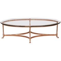 Retro Labarge Hollywood Regency Brass and Glass Hooved Feet Cocktail Table, 1960s