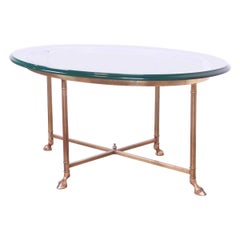 Labarge Hollywood Regency Brass and Glass Hooved Feet Cocktail Table, 1960s