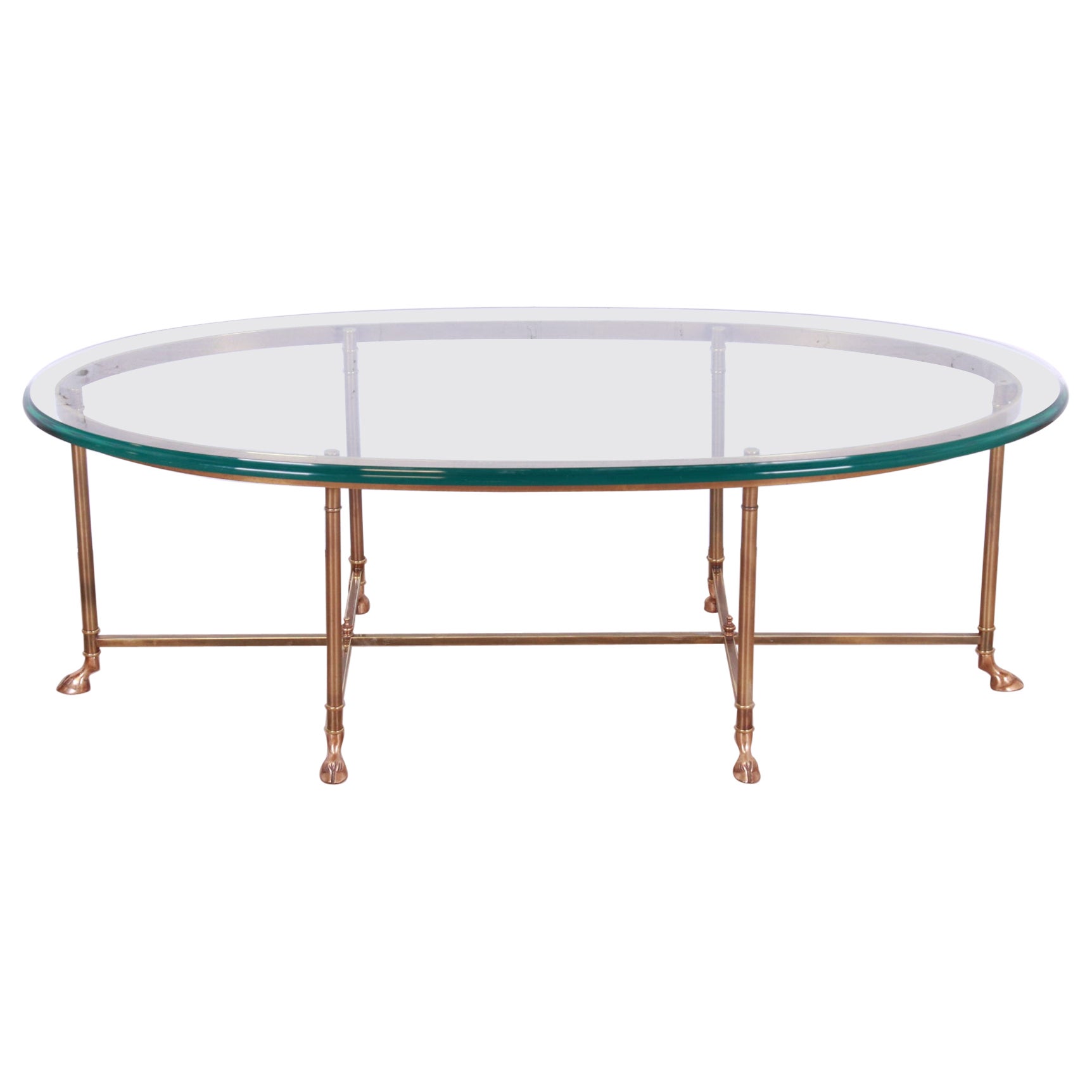 Labarge Hollywood Regency Brass and Glass Hooved Feet Cocktail Table, 1960s