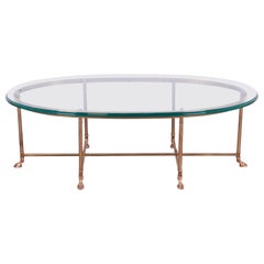 Labarge Hollywood Regency Brass and Glass Hooved Feet Cocktail Table, 1960s