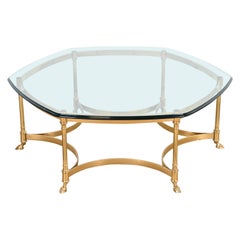 Labarge Hollywood Regency Brass and Glass Hooved Feet Cocktail Table, 1960s