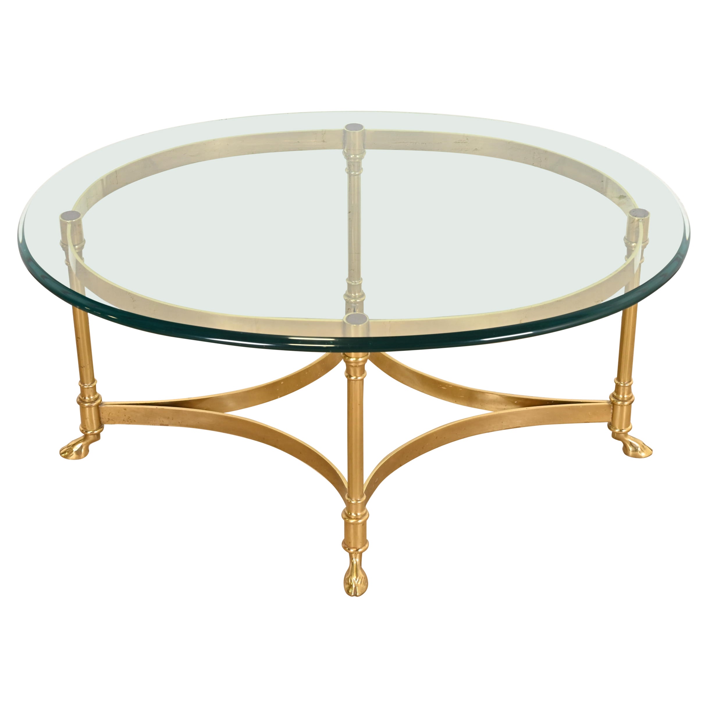 Labarge Hollywood Regency Brass and Glass Hooved Feet Cocktail Table, 1960s
