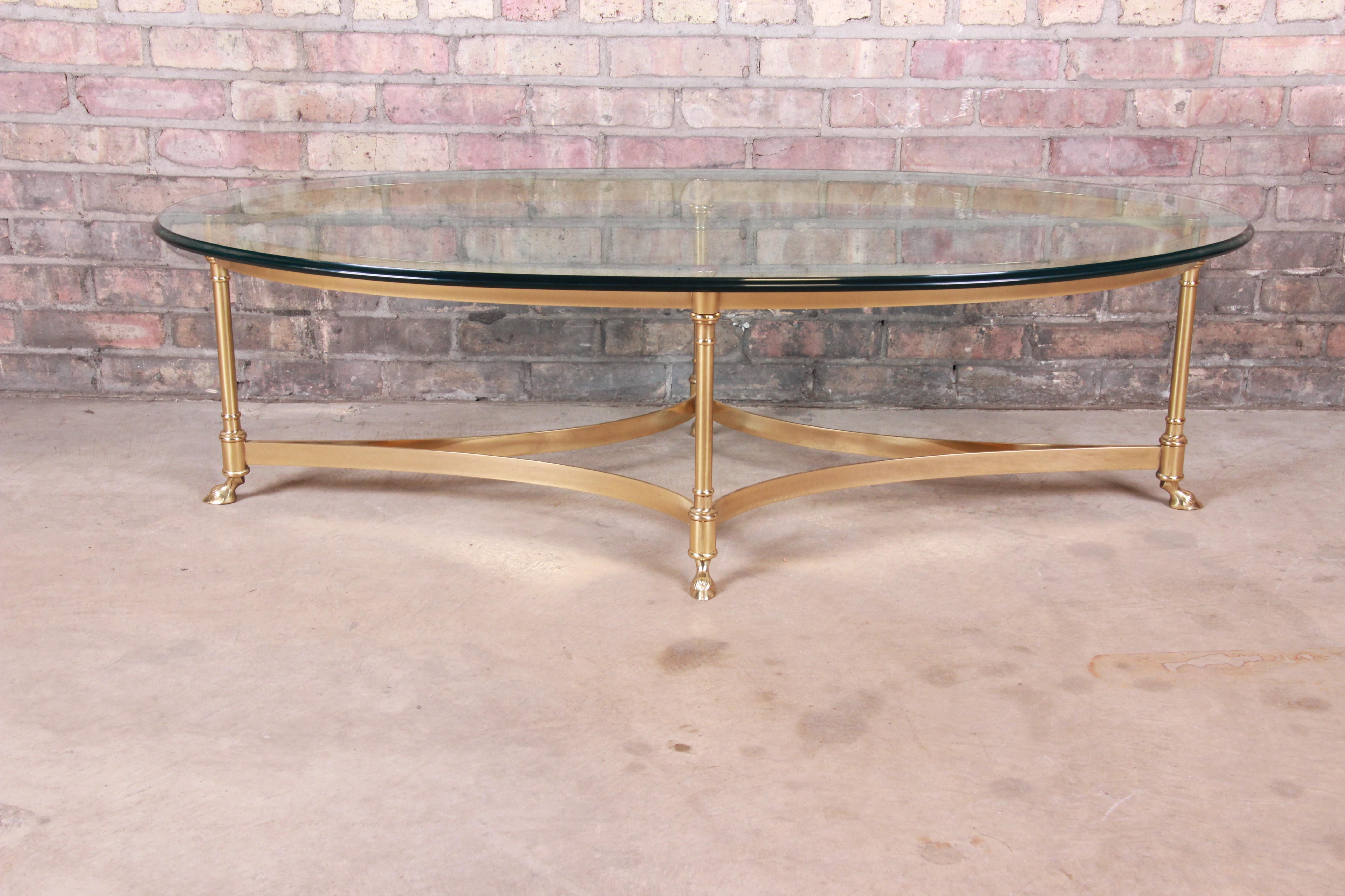 Mid-Century Modern Labarge Hollywood Regency Brass and Glass Hooved Feet Cocktail Table
