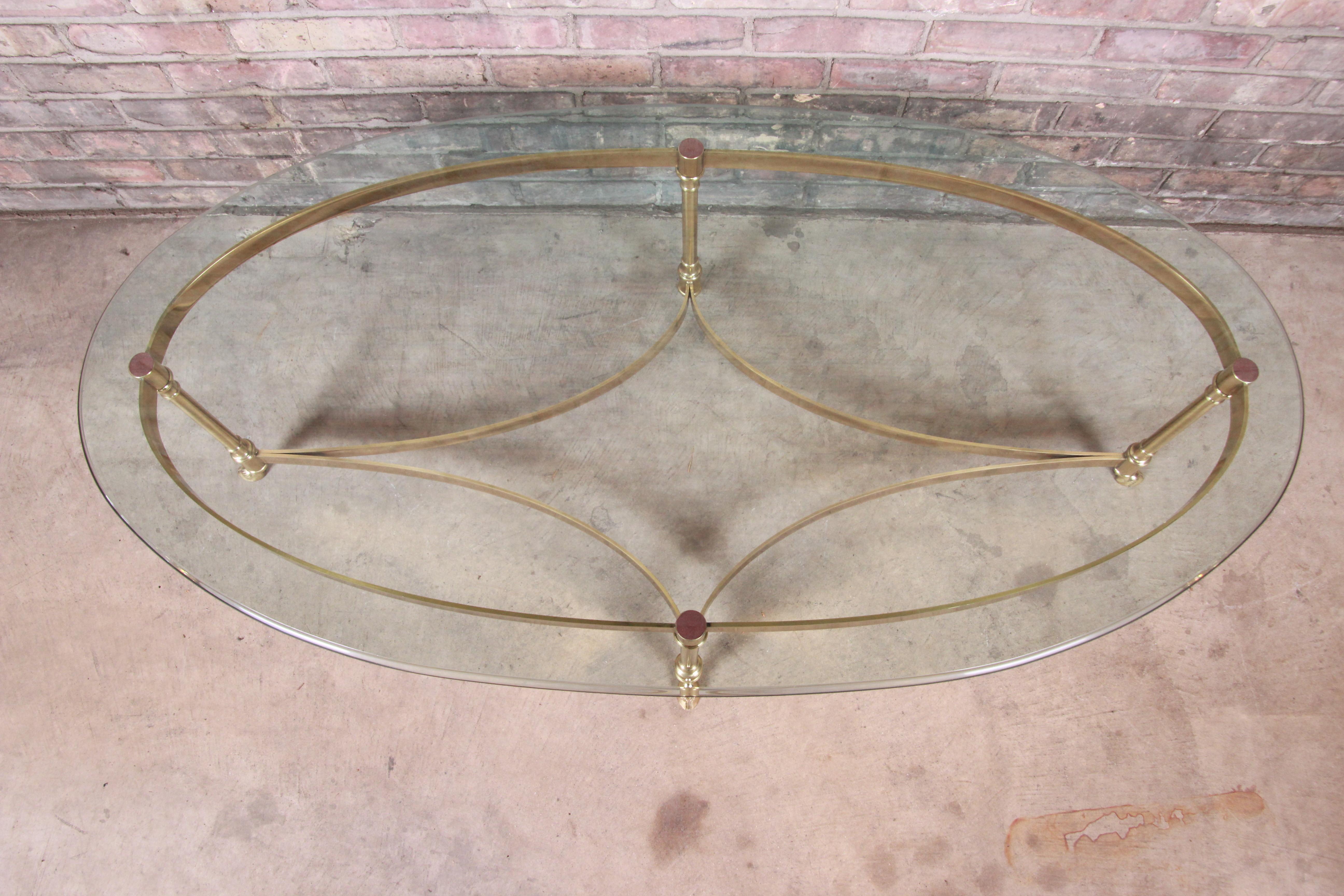 20th Century Labarge Hollywood Regency Brass and Glass Hooved Feet Cocktail Table