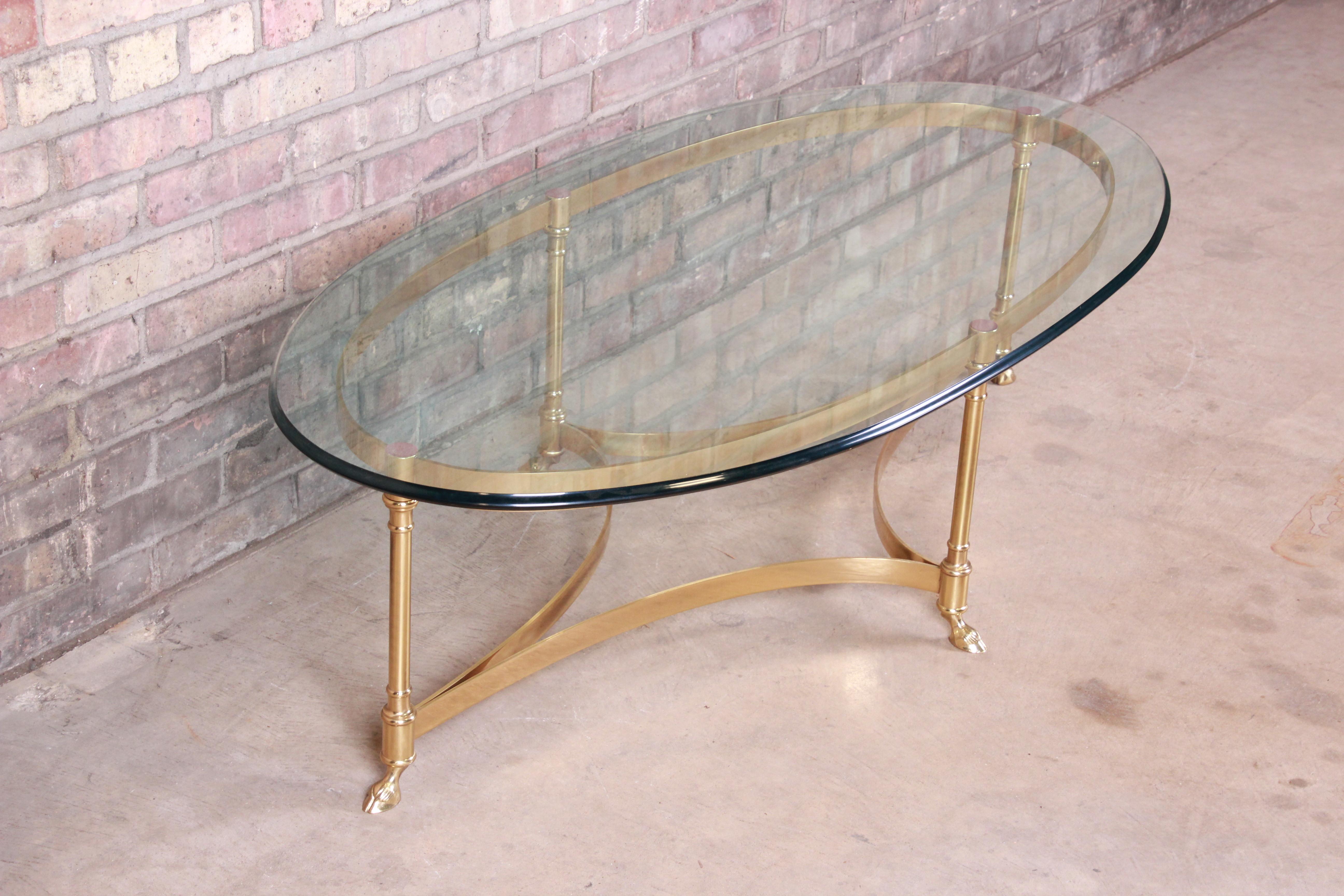 Labarge Hollywood Regency Brass and Glass Hooved Feet Cocktail Table 1