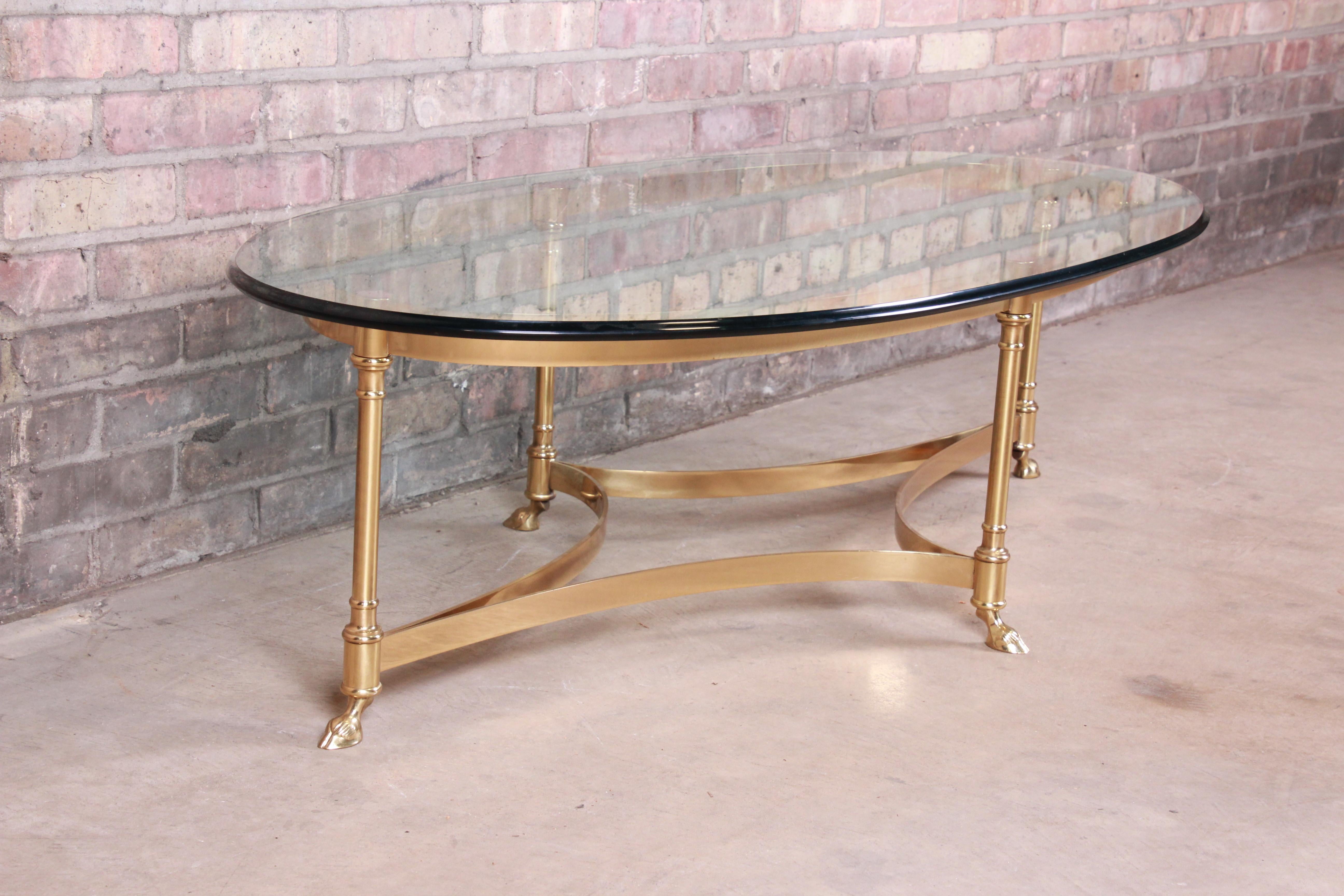 Labarge Hollywood Regency Brass and Glass Hooved Feet Cocktail Table 2