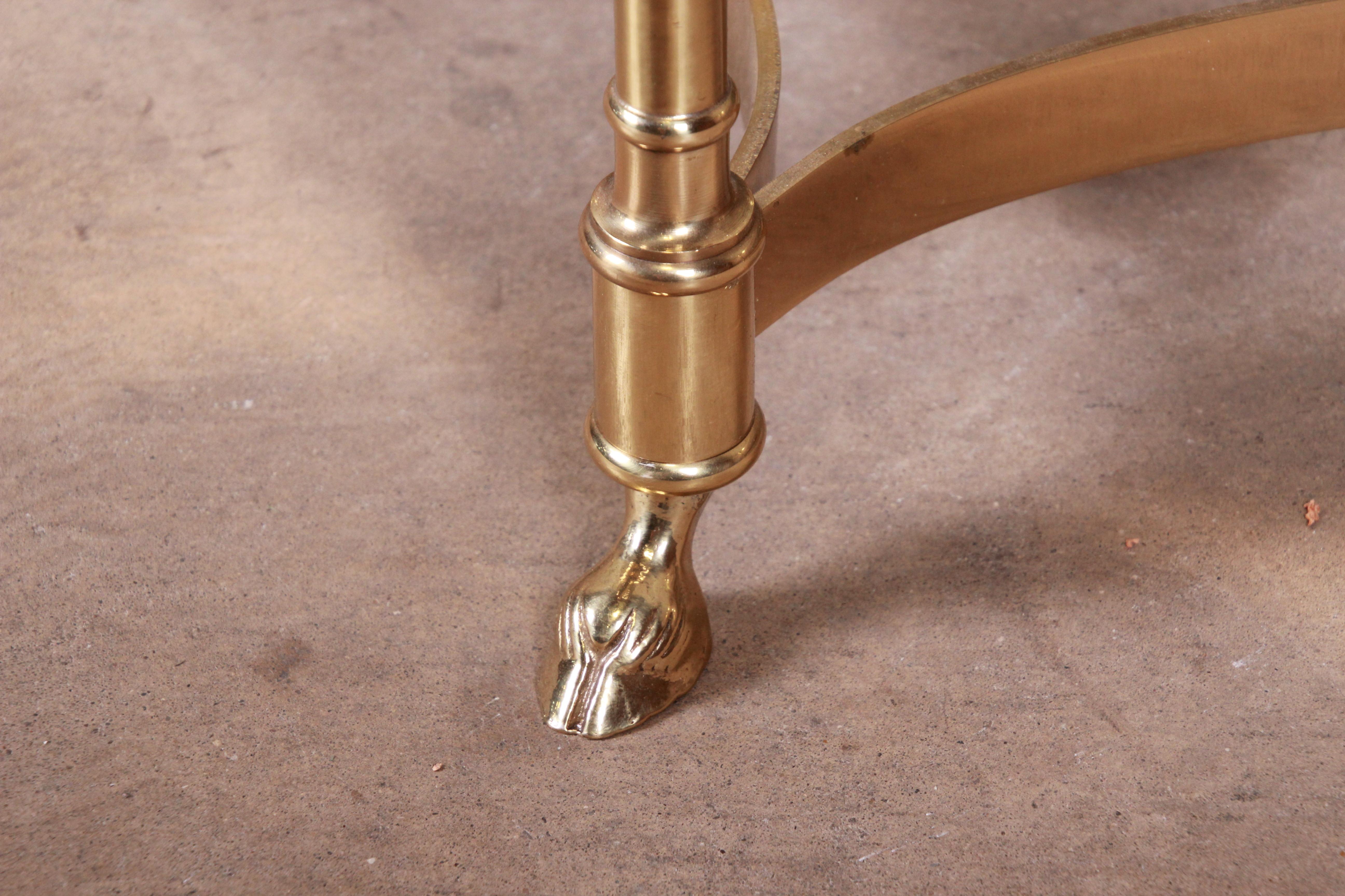Labarge Hollywood Regency Brass and Glass Hooved Feet Cocktail Table 3