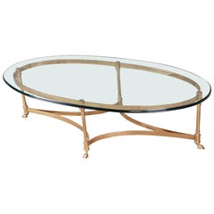 Labarge Hollywood Regency Brass and Glass Hooved Feet Cocktail Table