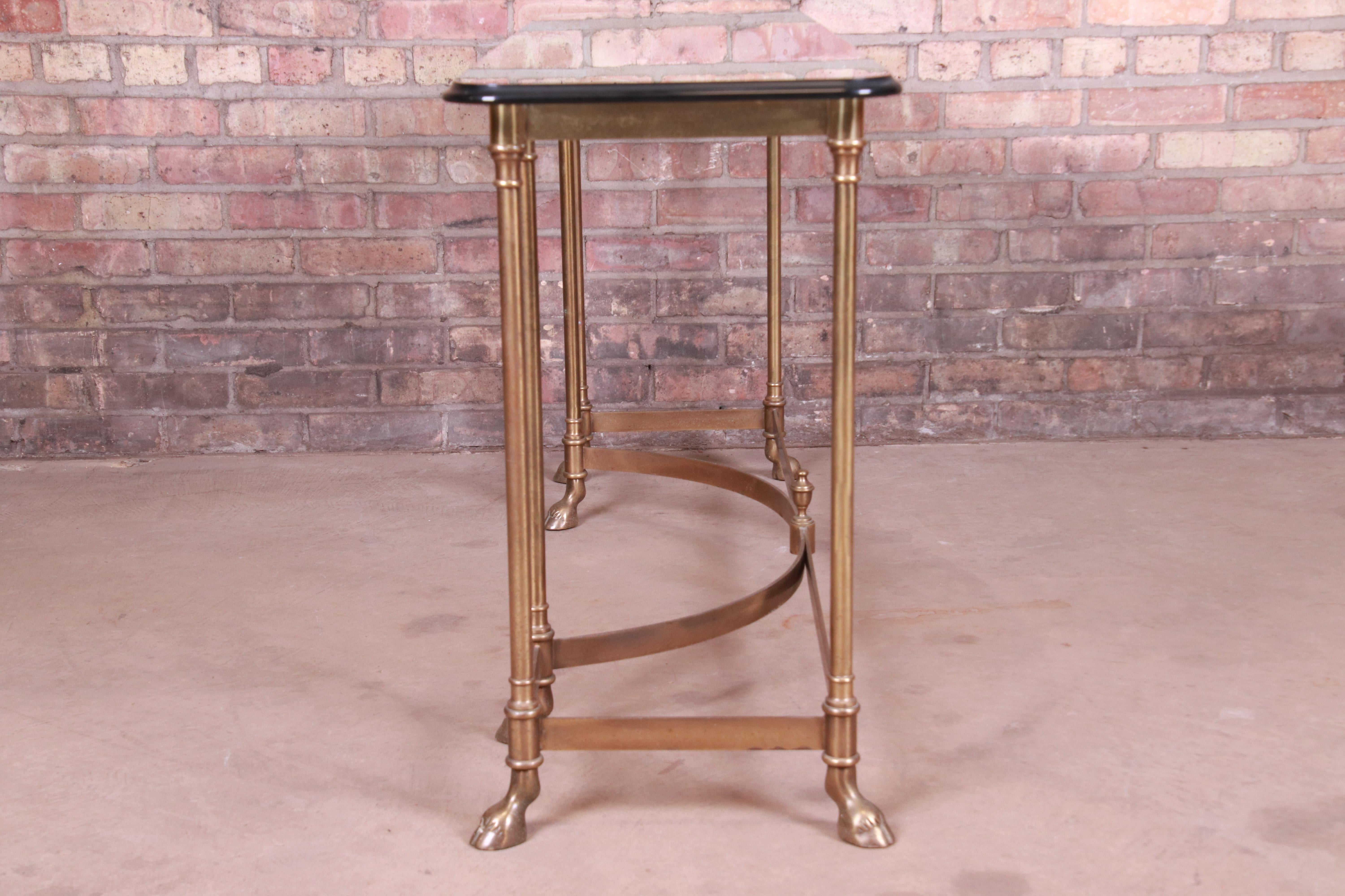 Labarge Hollywood Regency Brass and Glass Hooved Feet Console Table, circa 1960s 3