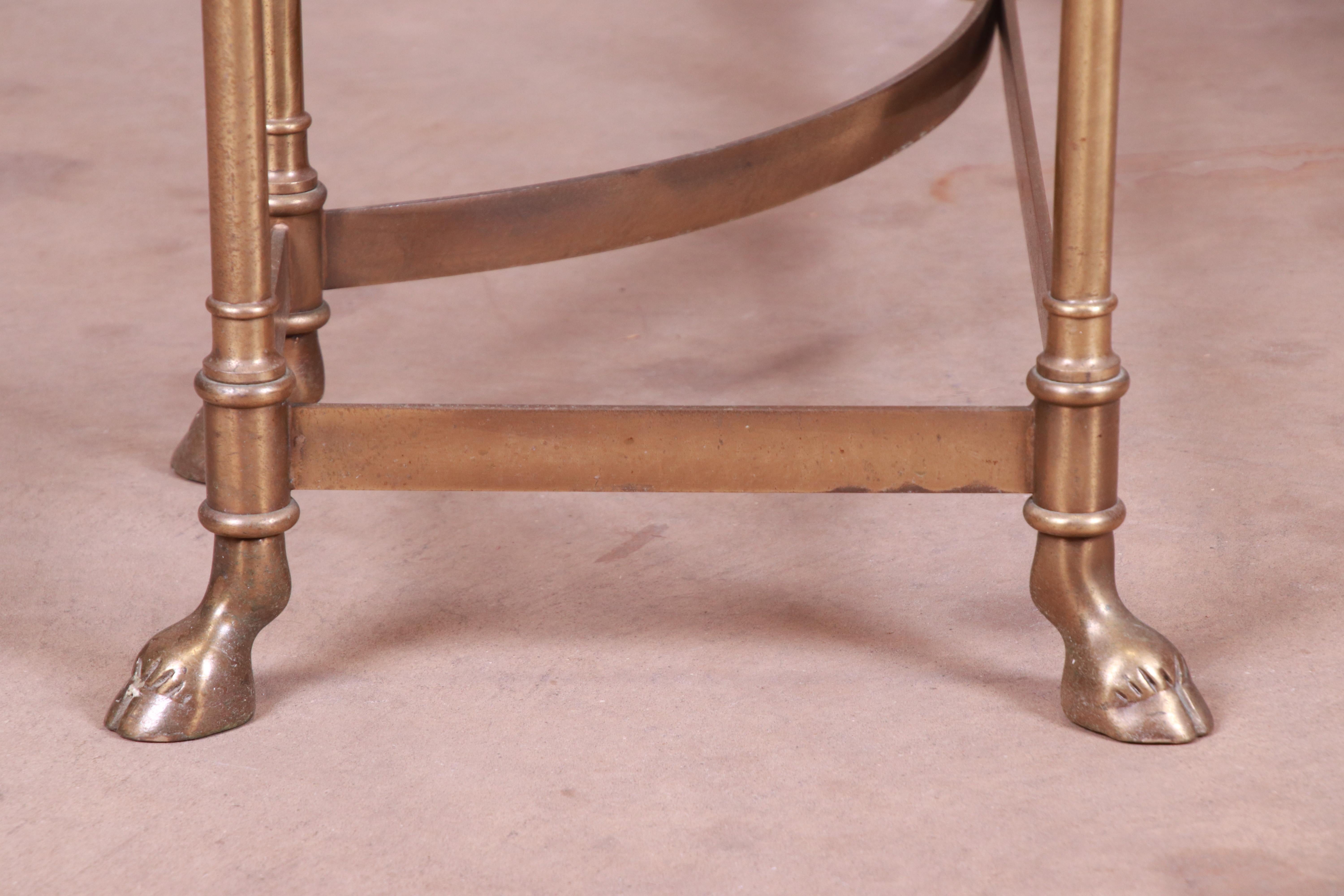 Labarge Hollywood Regency Brass and Glass Hooved Feet Console Table, circa 1960s 4