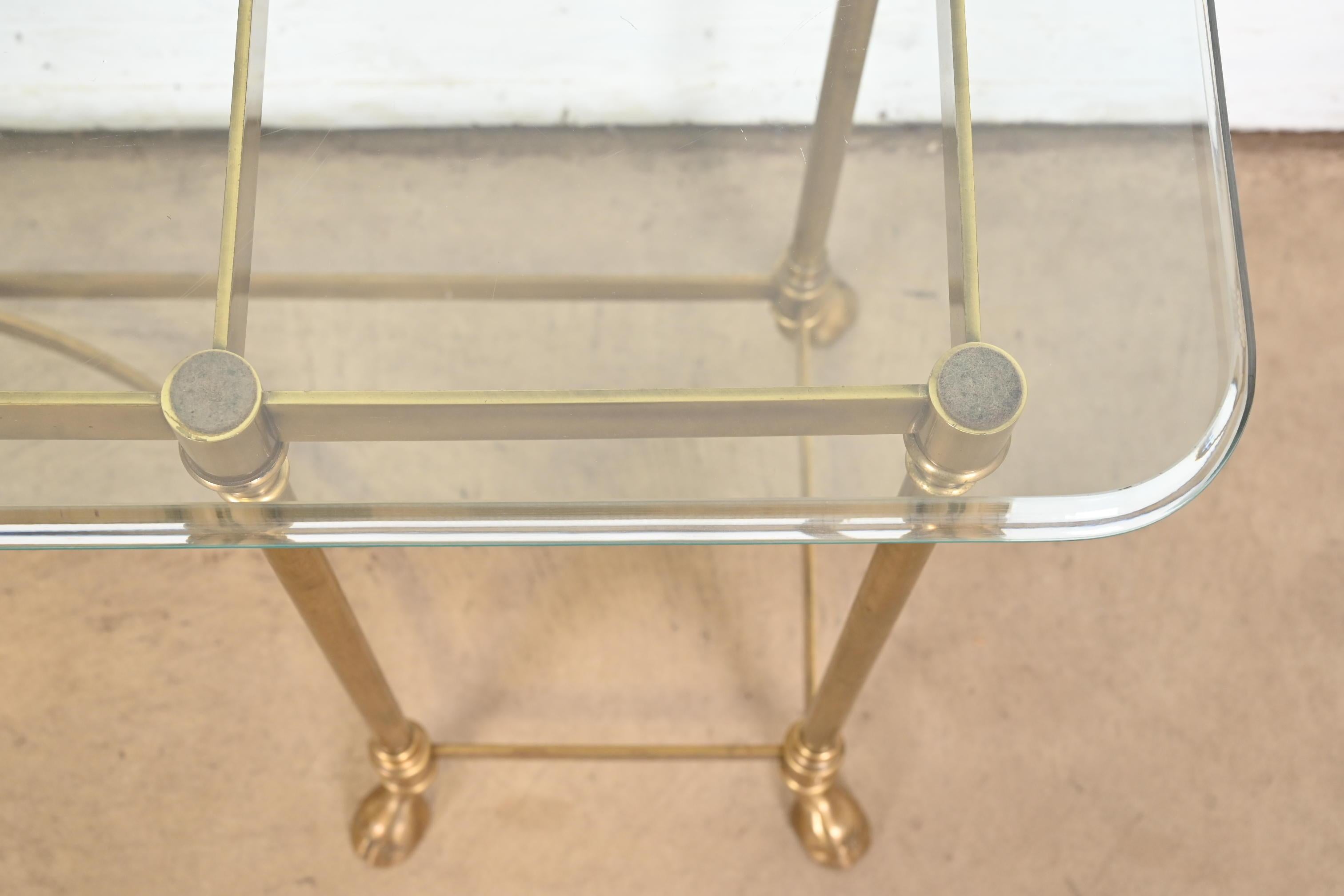 Labarge Hollywood Regency Brass and Glass Hooved Feet Console Table, Circa 1960s For Sale 6