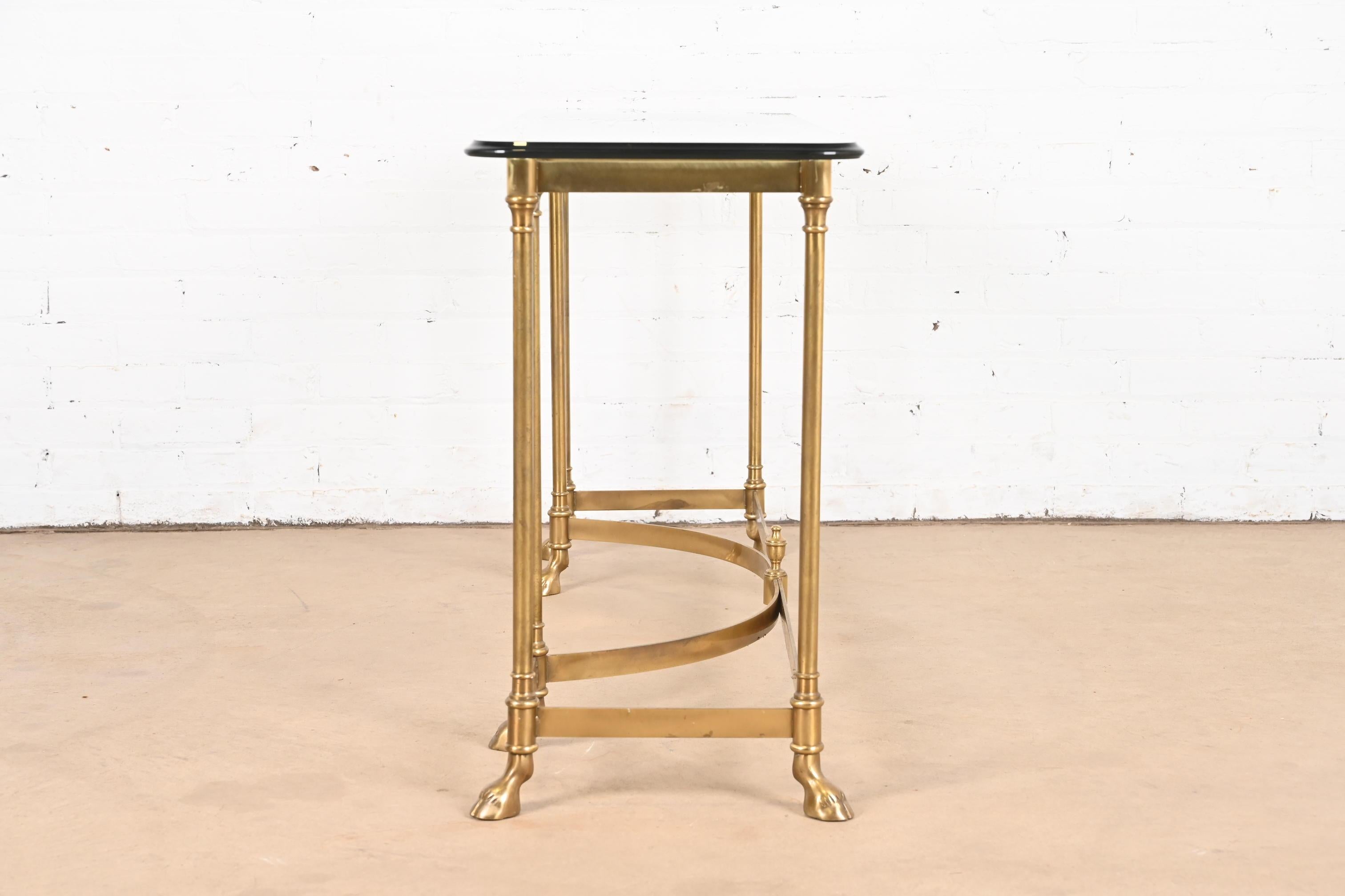 Labarge Hollywood Regency Brass and Glass Hooved Feet Console Table, Circa 1960s For Sale 7