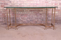 Labarge Hollywood Regency Brass and Glass Hooved Feet Console Table, circa 1960s