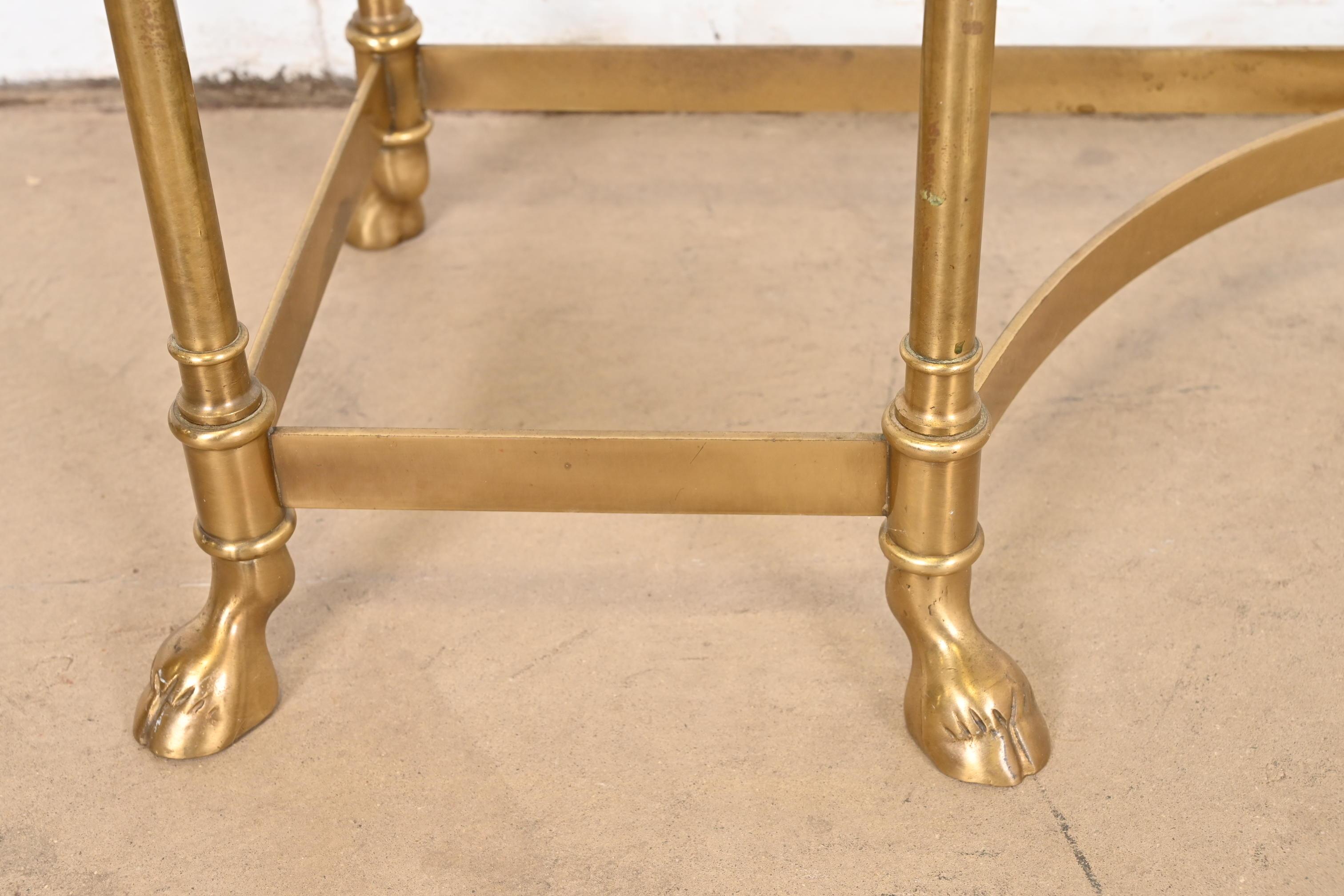 Labarge Hollywood Regency Brass and Glass Hooved Feet Console Table, Circa 1960s For Sale 3