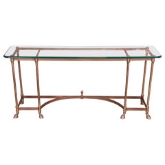 Table console Labarge Hollywood Regency en laiton et verre à pieds sabots:: circa 1960s