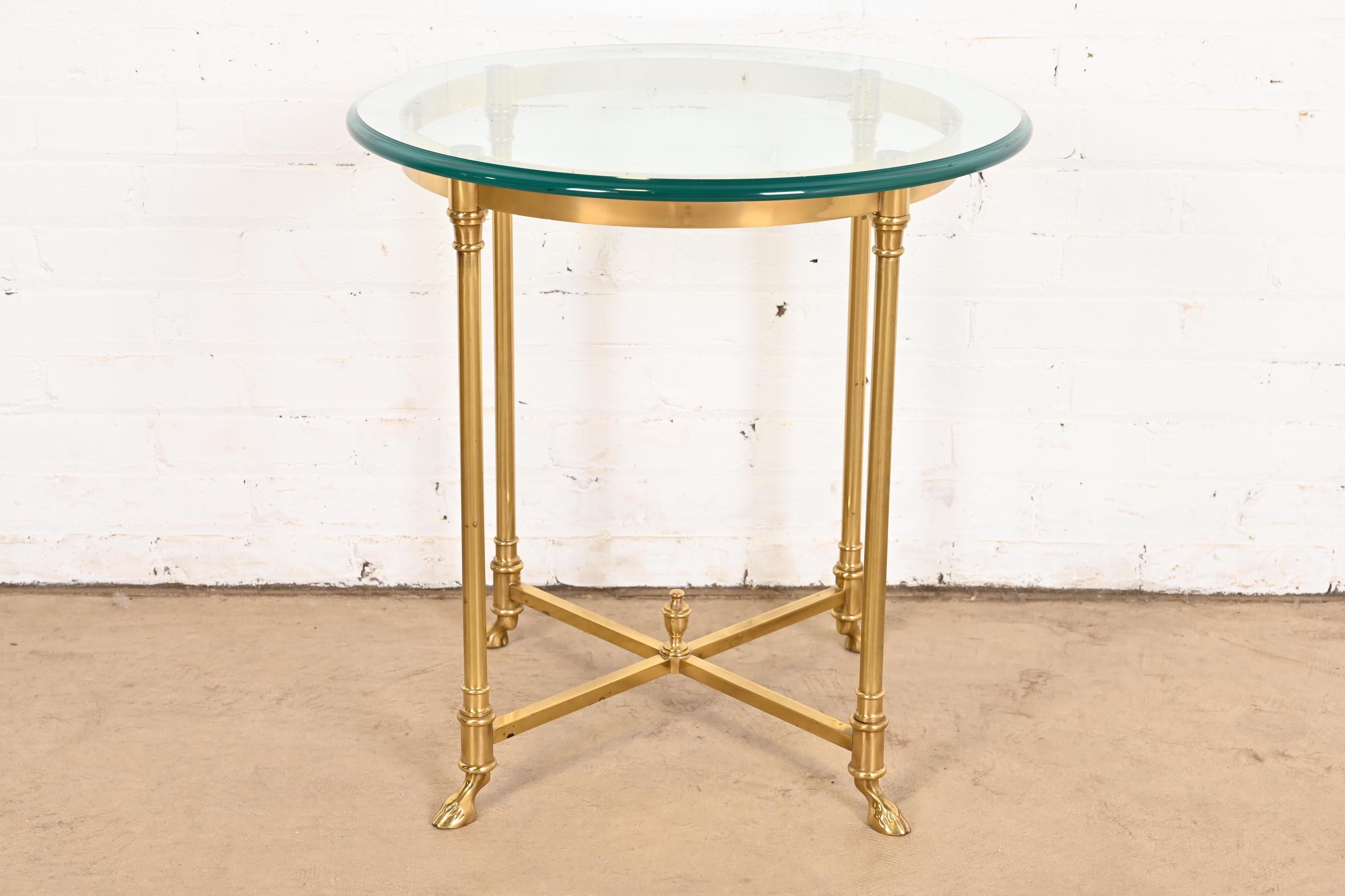 Labarge Hollywood Regency Brass and Glass Side Table With Hooved Feet, 1960s 3