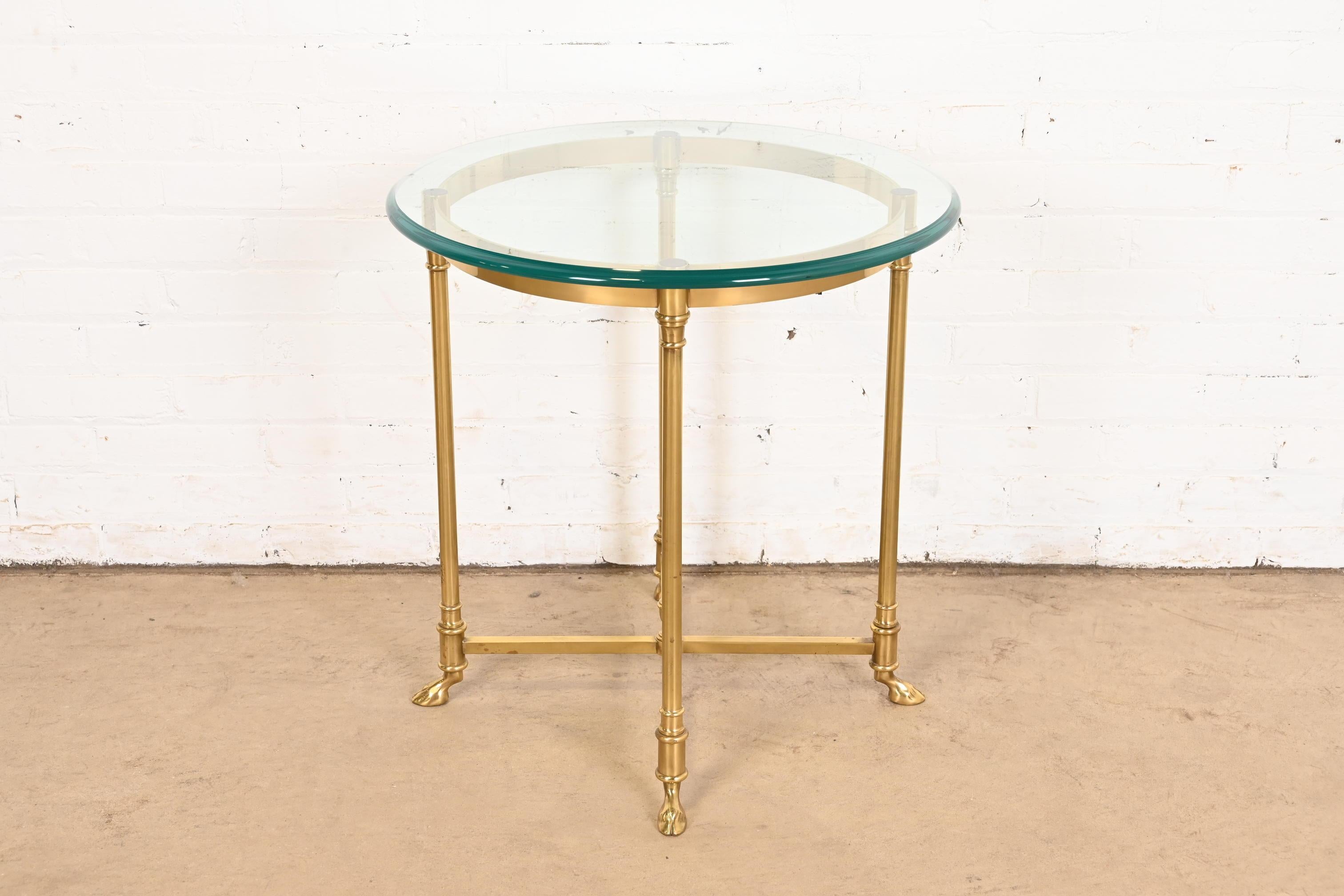 Mid-Century Modern Labarge Hollywood Regency Brass and Glass Side Table With Hooved Feet, 1960s