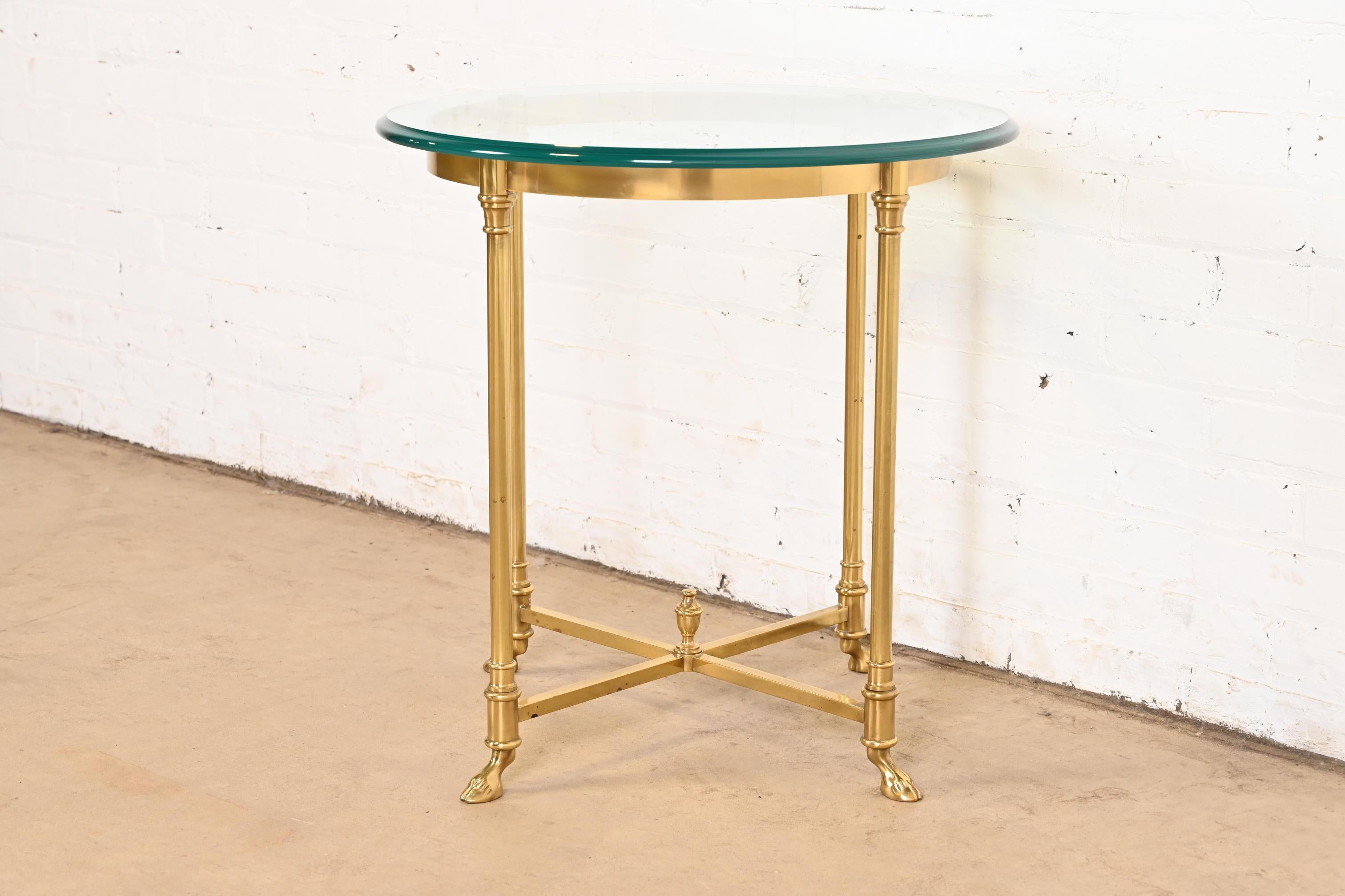 American Labarge Hollywood Regency Brass and Glass Side Table With Hooved Feet, 1960s