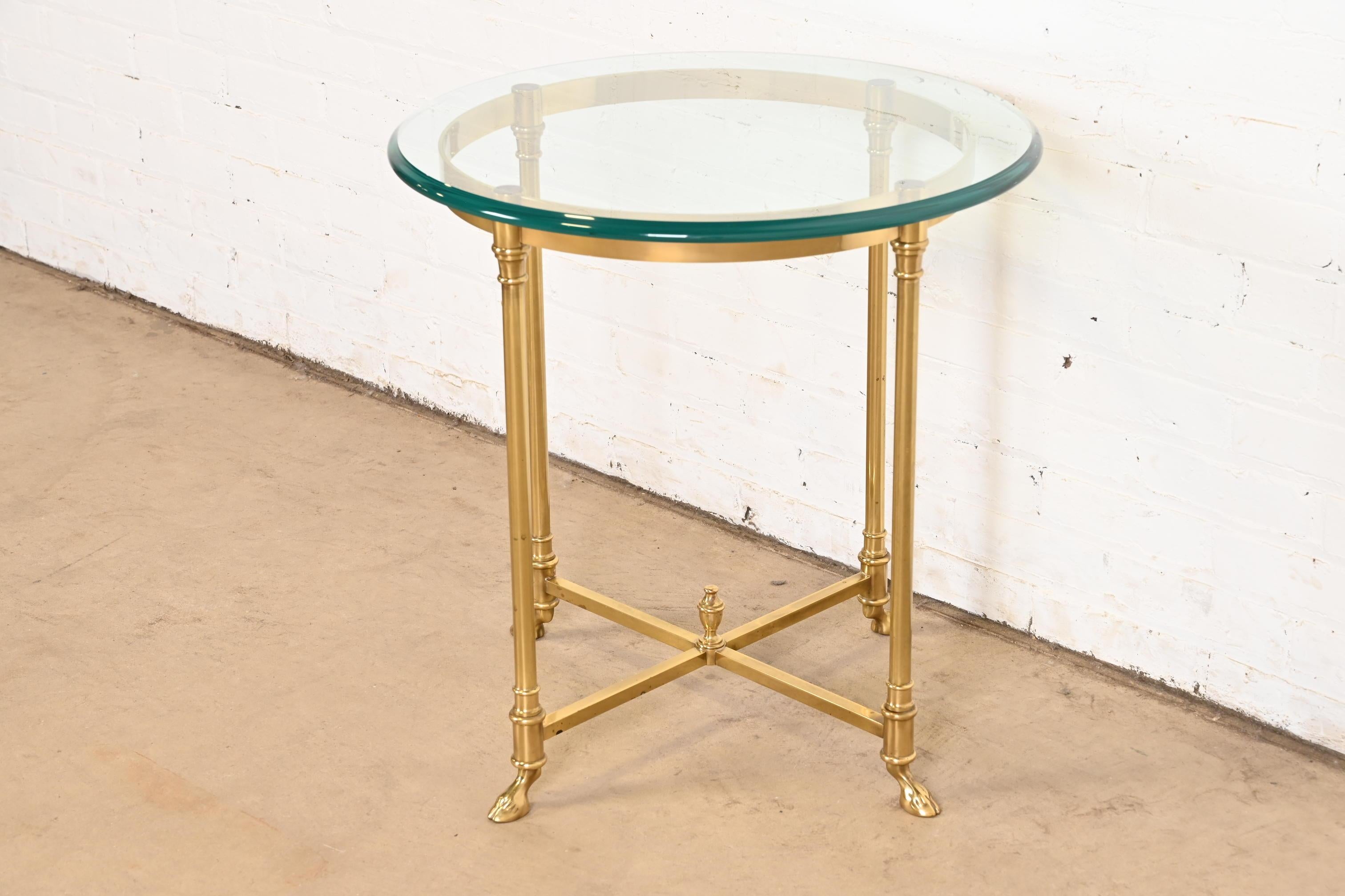 Beveled Labarge Hollywood Regency Brass and Glass Side Table With Hooved Feet, 1960s