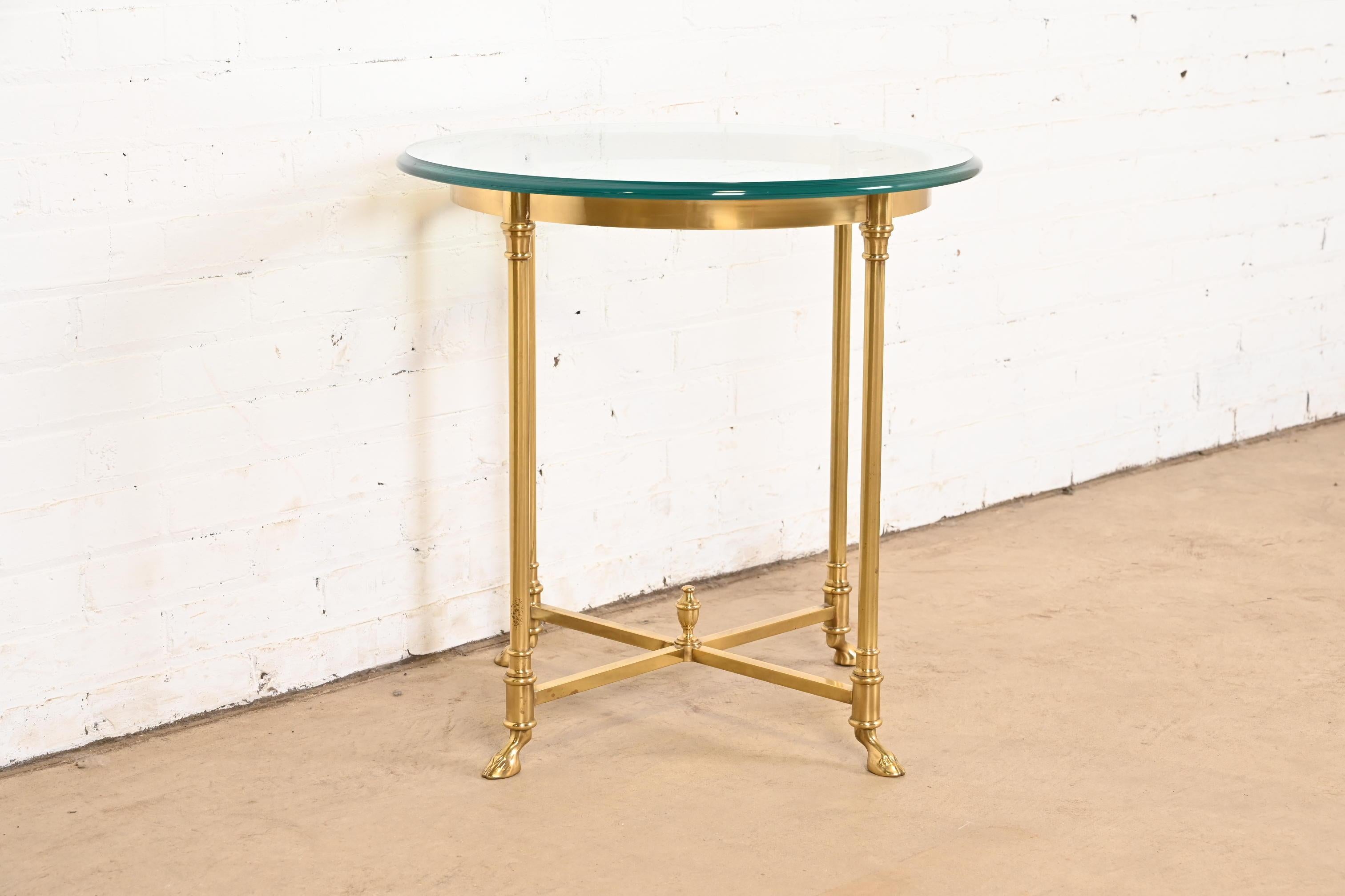 Mid-20th Century Labarge Hollywood Regency Brass and Glass Side Table With Hooved Feet, 1960s