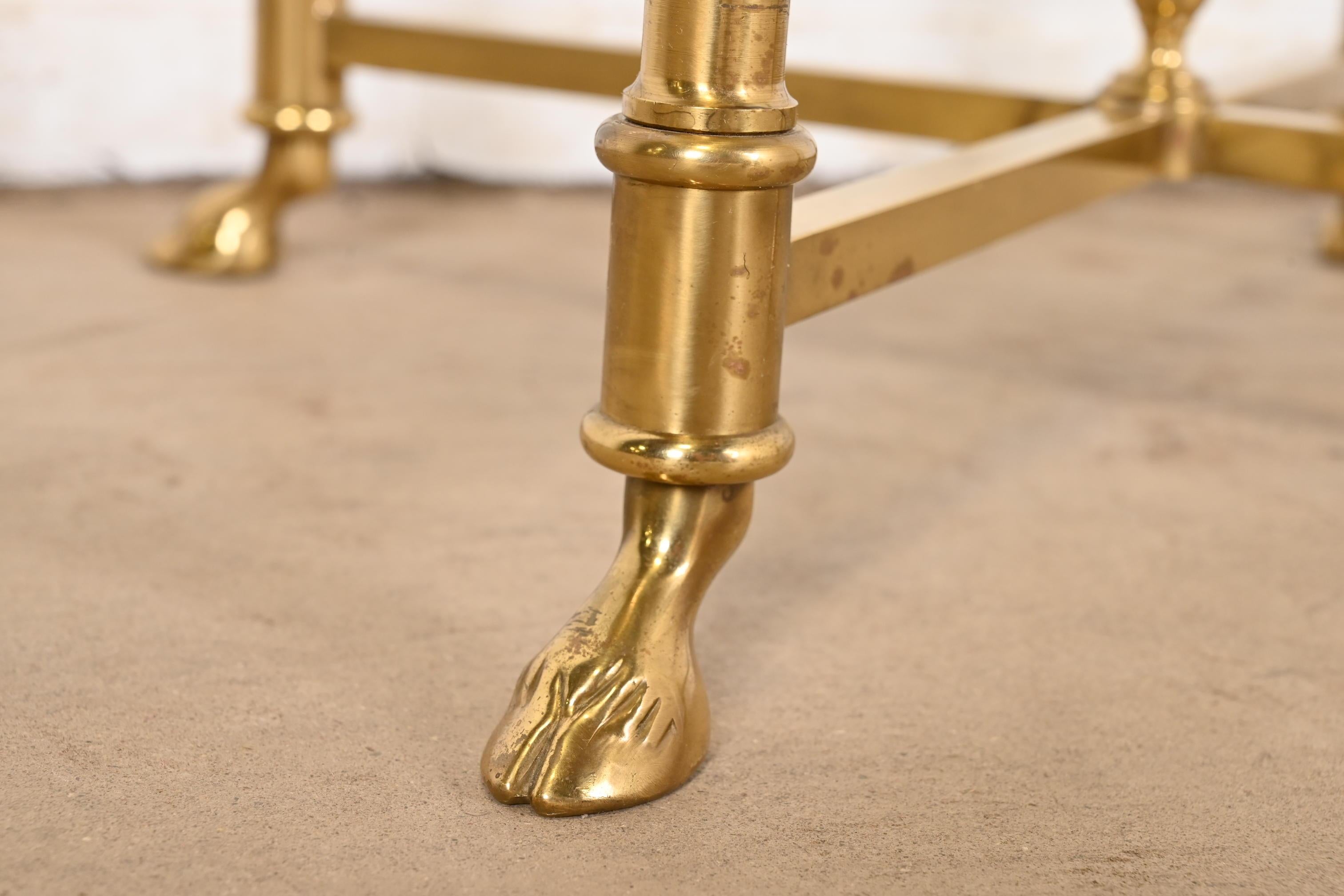 Labarge Hollywood Regency Brass and Glass Side Table With Hooved Feet, 1960s 1