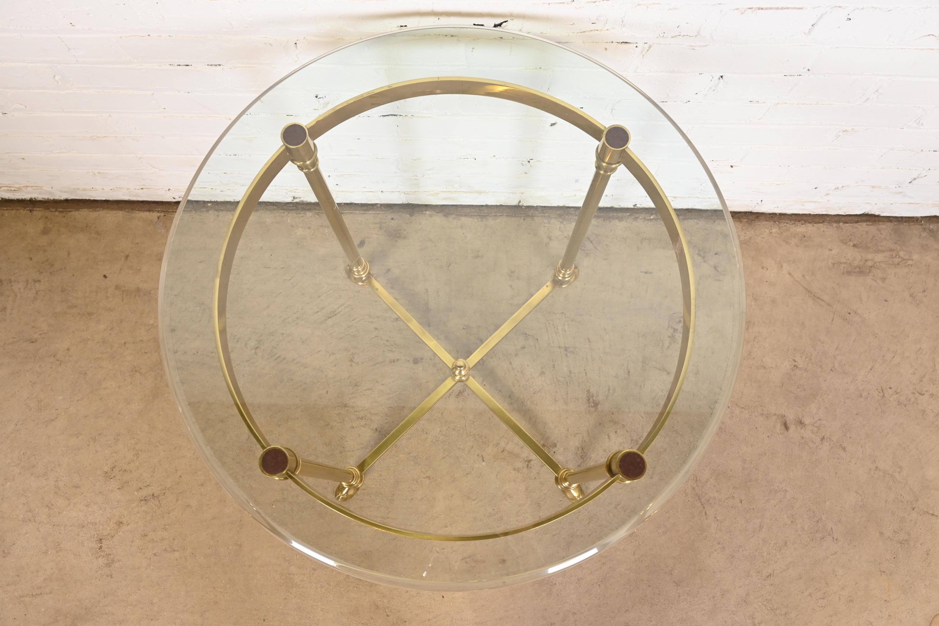 Labarge Hollywood Regency Brass and Glass Side Table With Hooved Feet, 1960s 2
