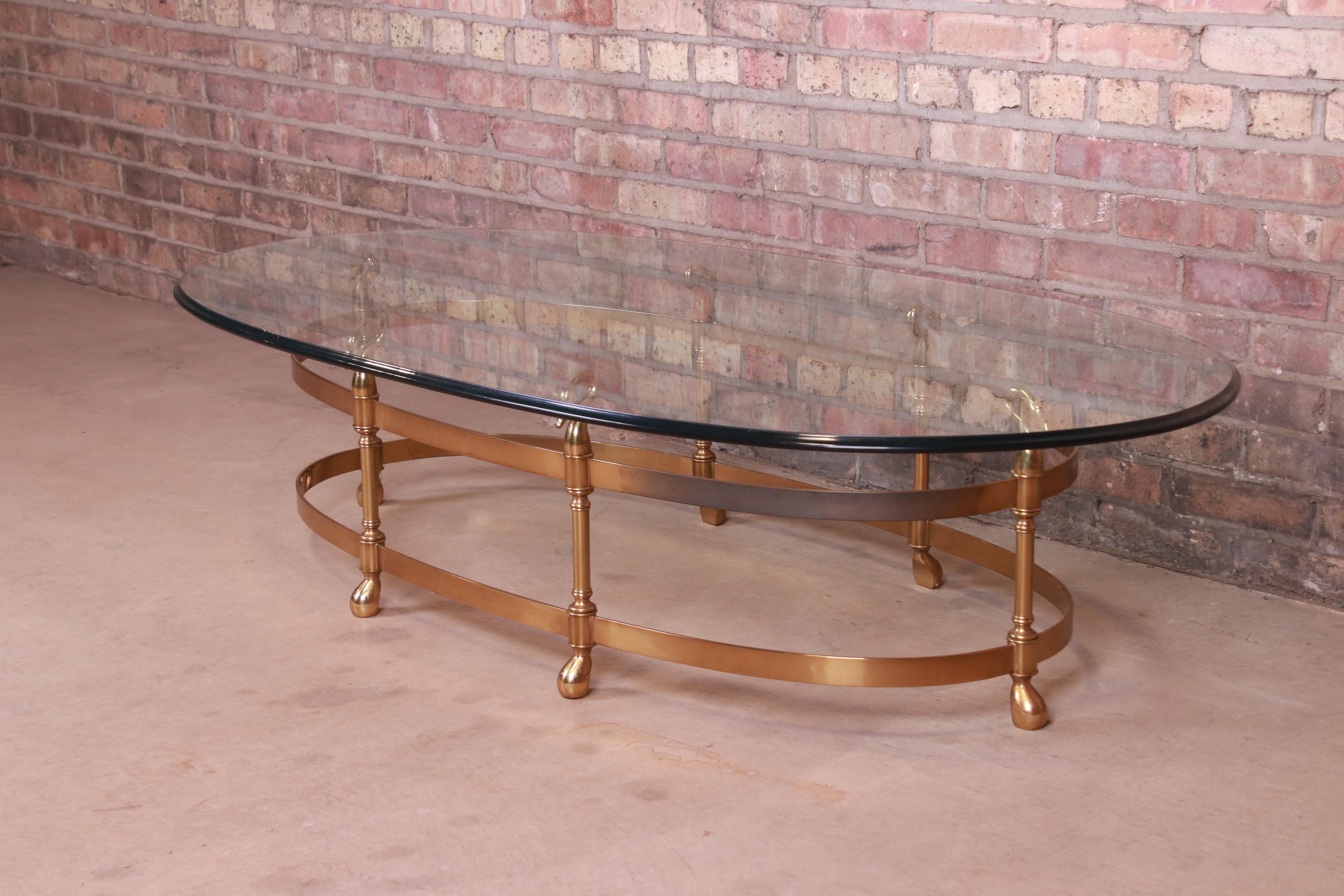 Labarge Hollywood Regency Brass and Glass Swan Motif Cocktail Table, Circa 1960s In Good Condition In South Bend, IN