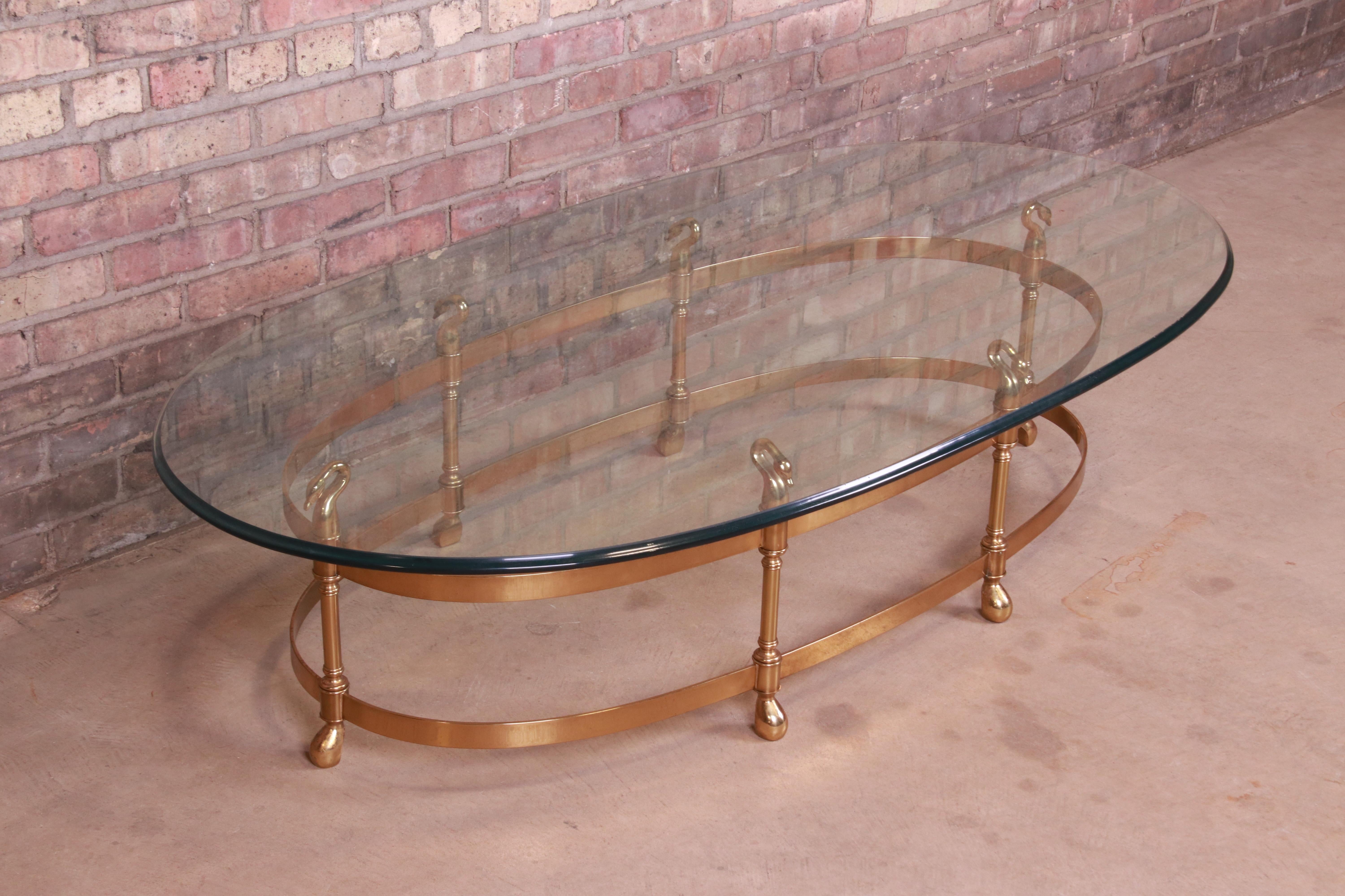 20th Century Labarge Hollywood Regency Brass and Glass Swan Motif Cocktail Table, Circa 1960s