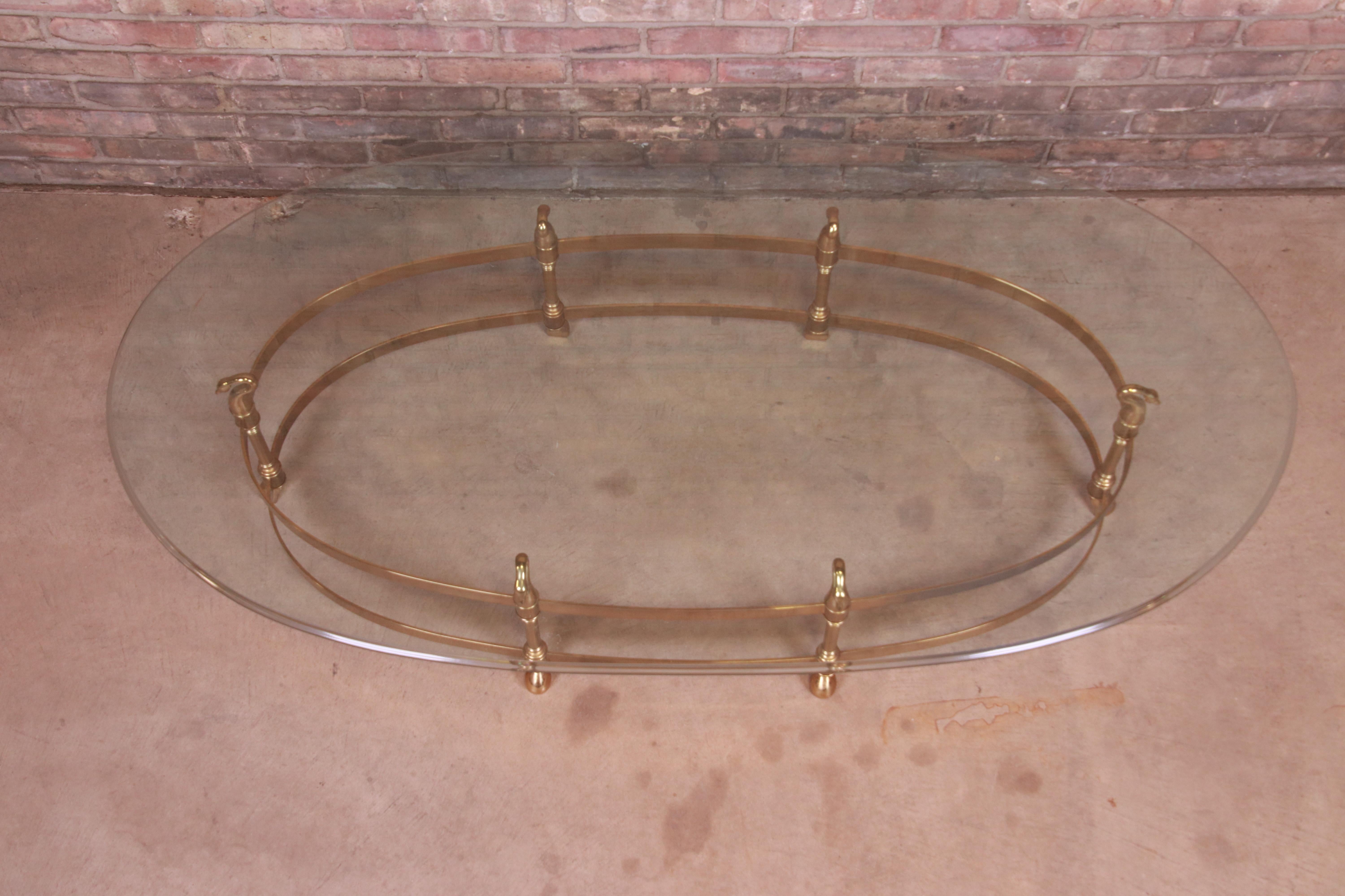 Labarge Hollywood Regency Brass and Glass Swan Motif Cocktail Table, Circa 1960s 2