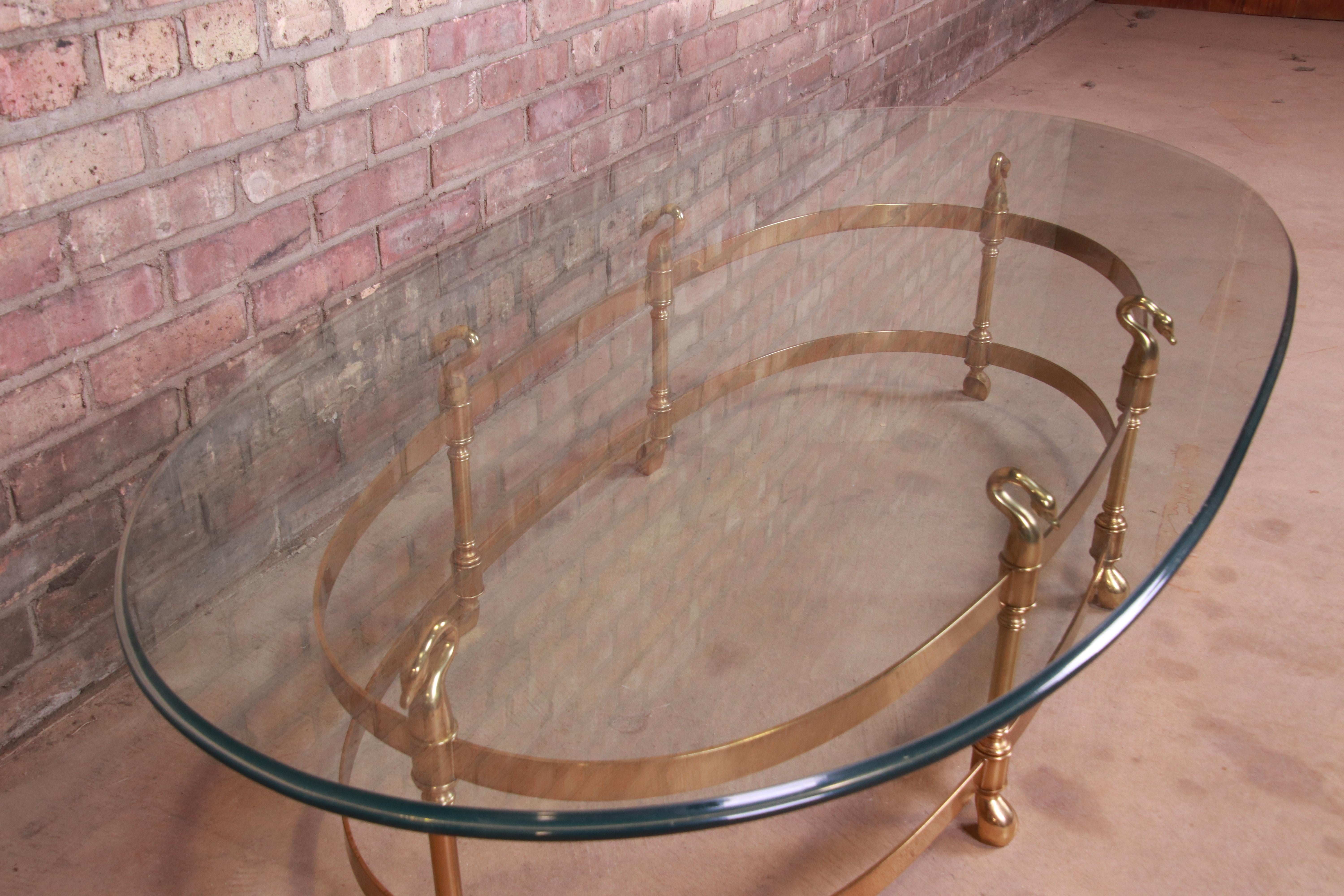Labarge Hollywood Regency Brass and Glass Swan Motif Cocktail Table, Circa 1960s 4