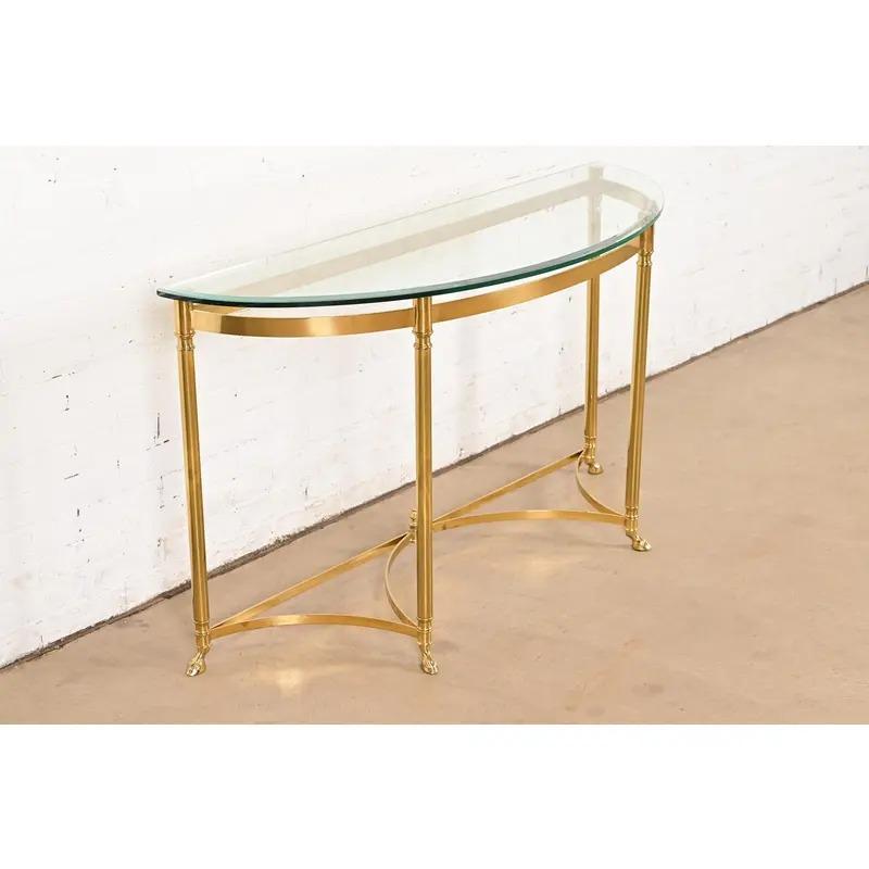 Mesa consola Labarge Hollywood Regency de latón con patas en forma de cascos, circa años 60 Regencia de Hollywood en venta
