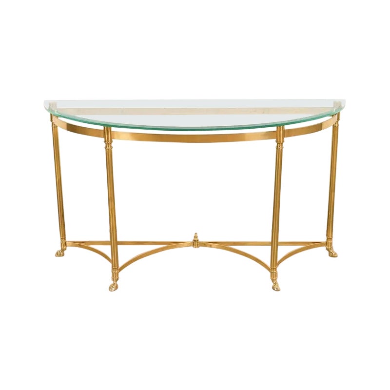 Mesa consola Labarge Hollywood Regency de latón con patas en forma de cascos, circa años 60 en venta