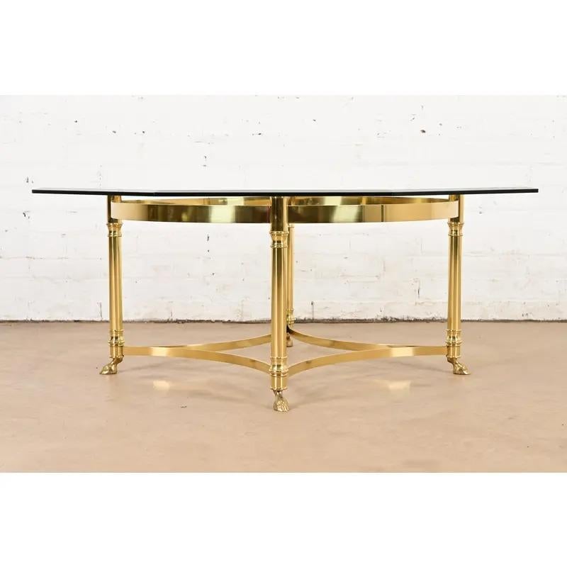 Labarge Hollywood Regency Brass, Glass Hooved Feet Cocktail Table, Circa 1960s For Sale 5